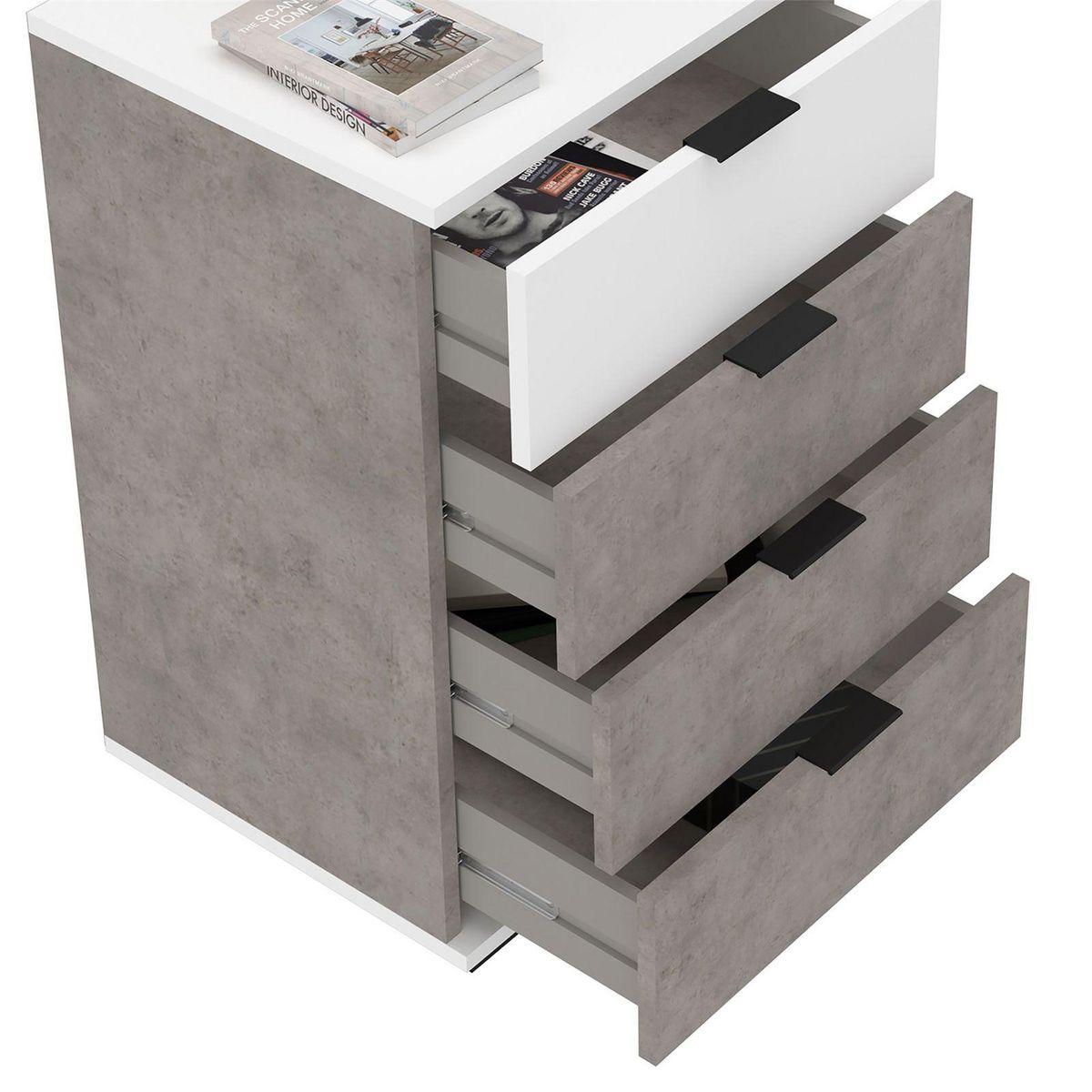 IDIMEX Table de chevet 4 tiroirs TARBES en mélaminé