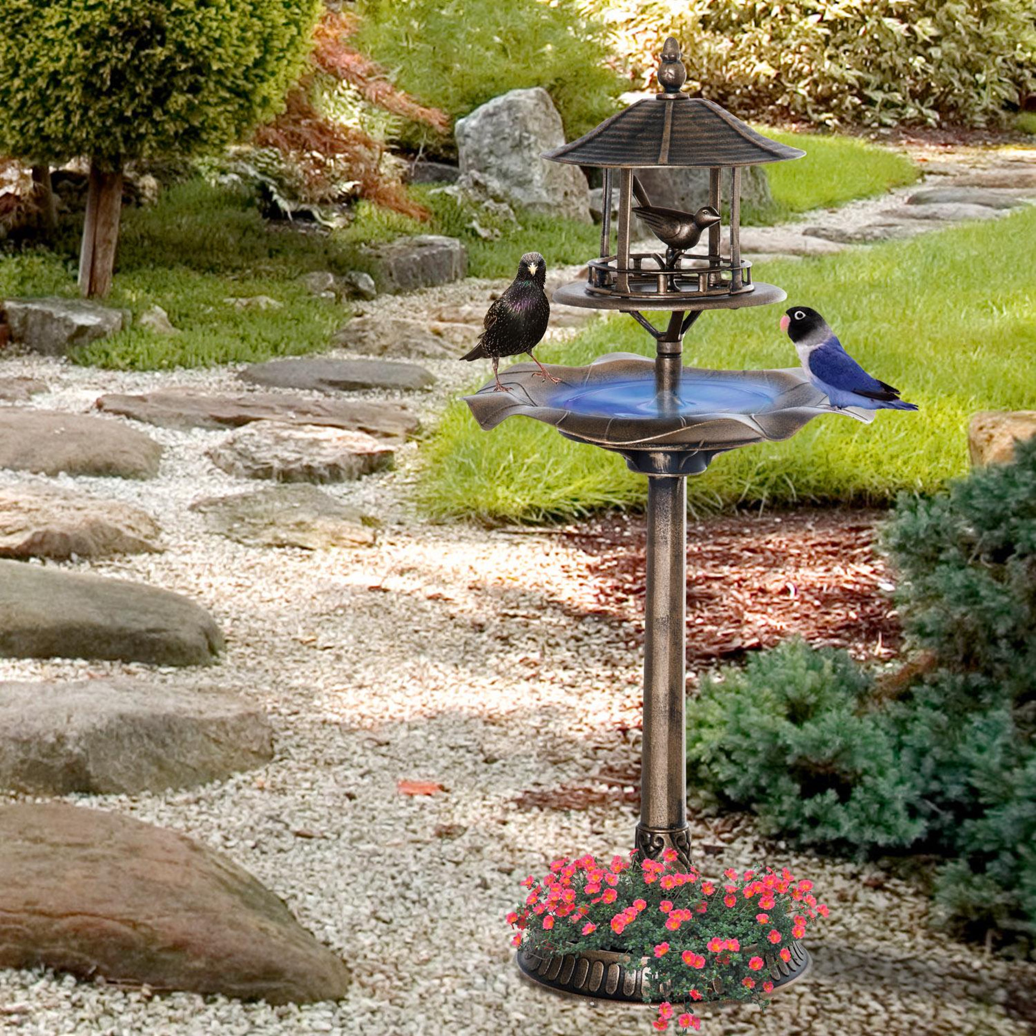 Voir la diapositive 2 : OUTSUNNY Bain d'oiseaux abreuvoir pour oiseaux jardinière 3 en 1 dim. Ø 50 x 113H cm polypropylène bronze antique