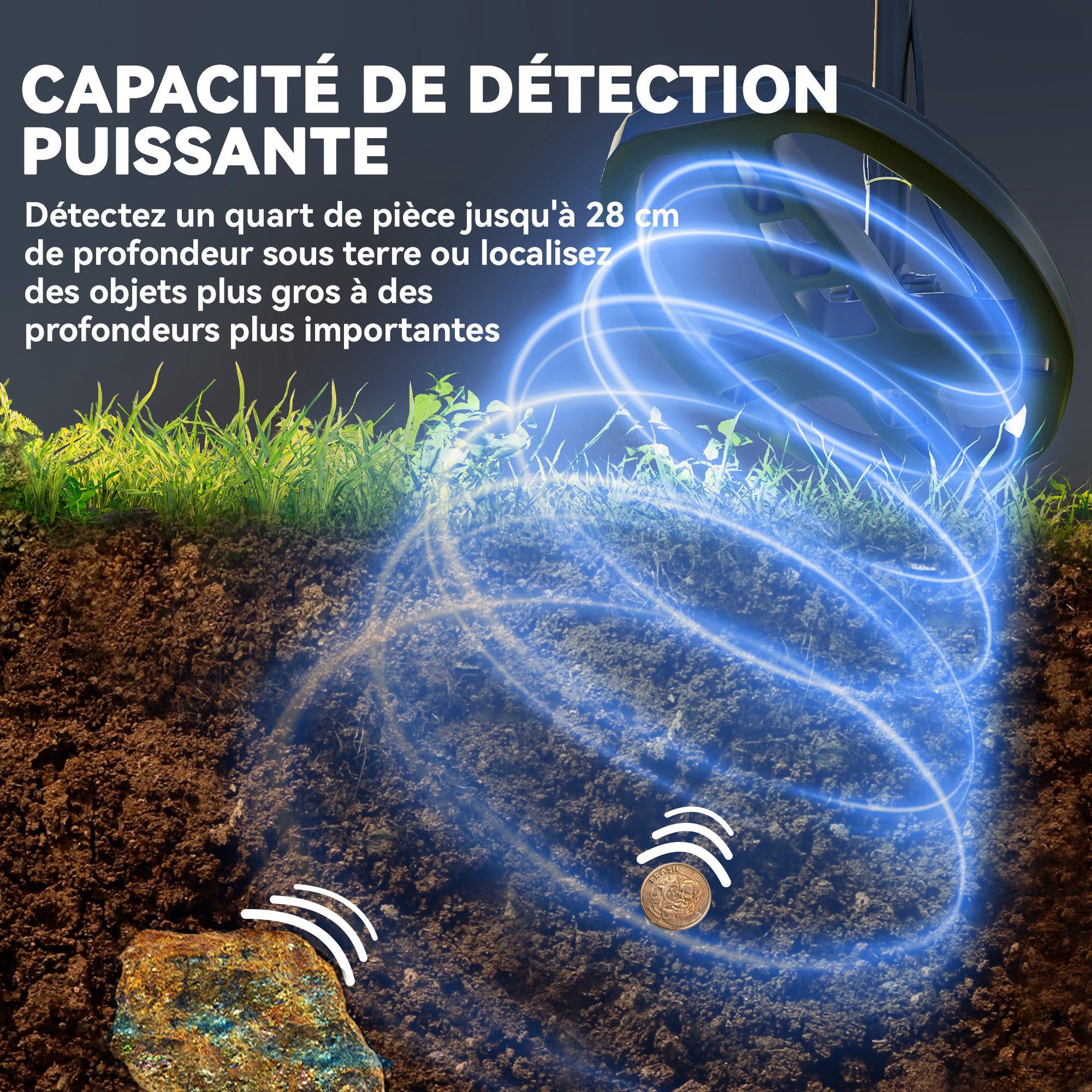 Voir la diapositive 5 : OUTSUNNY Détecteur de métaux haute sensibilité - nombreux accessoires - bobine étanche, manche telescopique - gris foncé