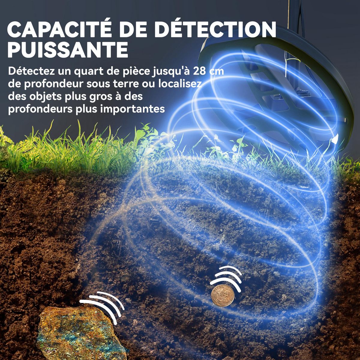 OUTSUNNY Détecteur de métaux haute sensibilité - nombreux accessoires - bobine étanche, manche telescopique - gris foncé