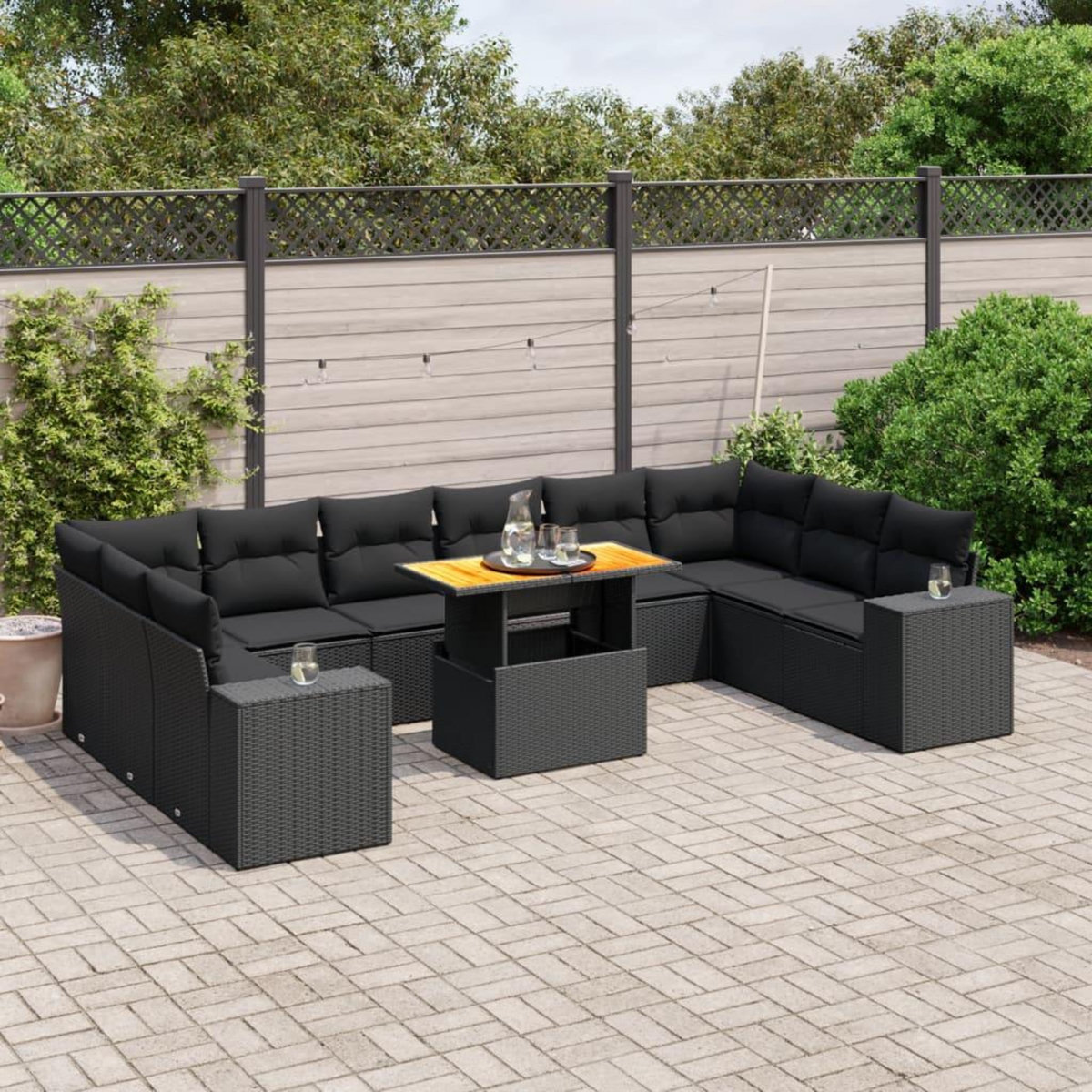 VIDAXL Salon de jardin 11 pcs avec coussins noir resine tressee