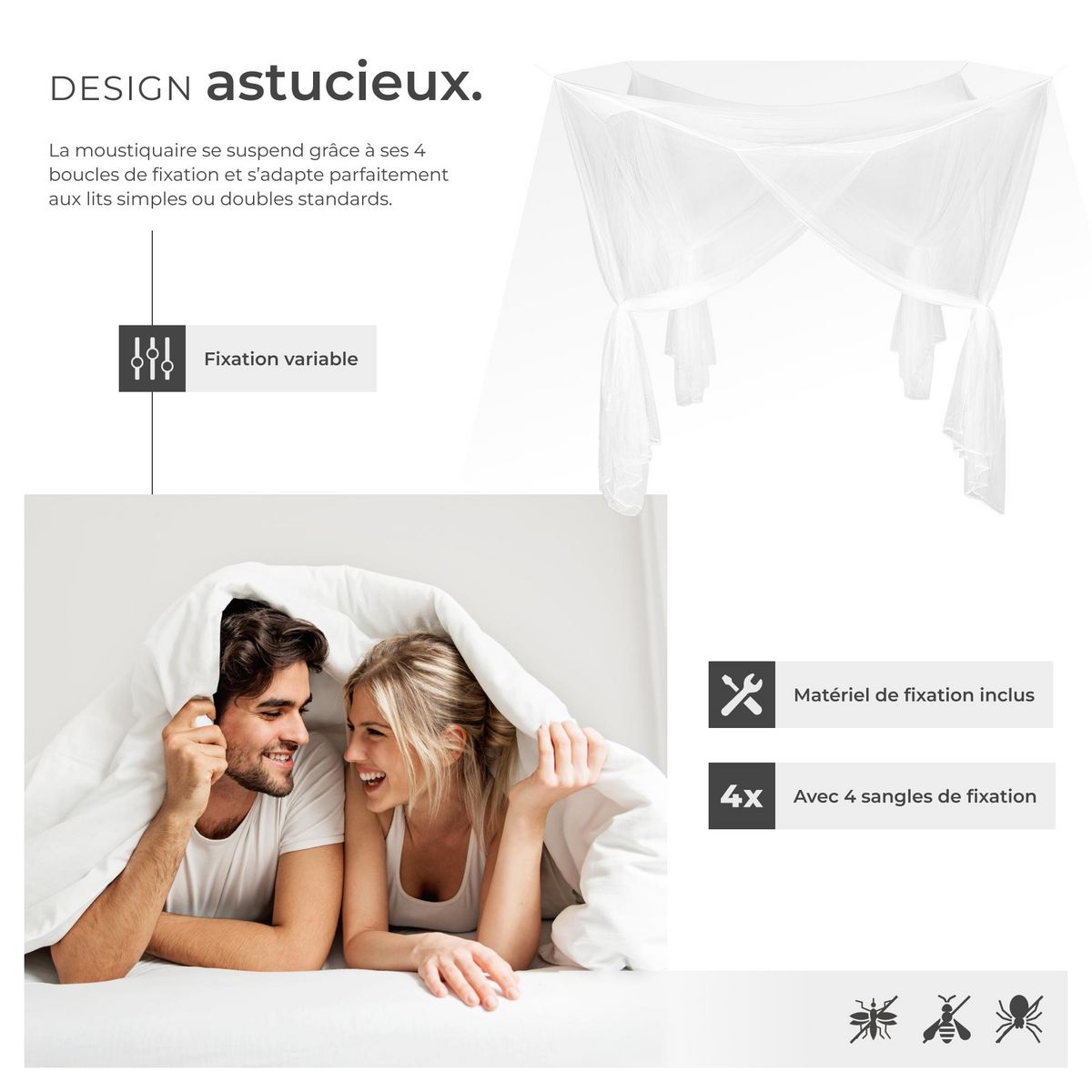 tectake Moustiquaire pour lits simples et doubles blanc