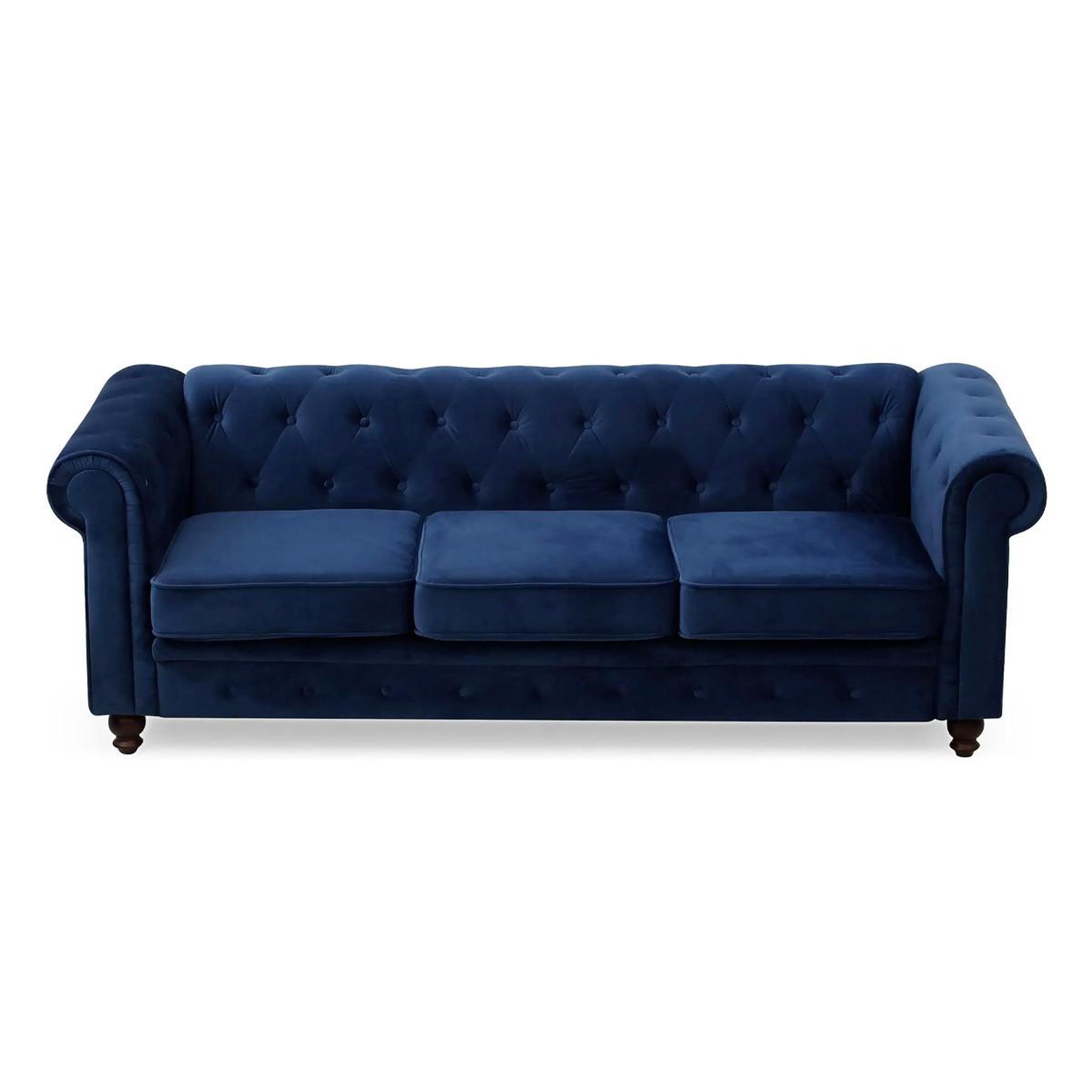 Voir la diapositive 3 : Paris Prix Canapé 3 places velours  chesterfield  209cm bleu