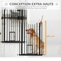 Voir la diapositive 6 : PAWHUT Barrière de sécurité animaux - longueur réglable dim. 74-80 cm - porte double verrouillage, ouverture double sens, petite porte -sans perçage - acier plastique noir