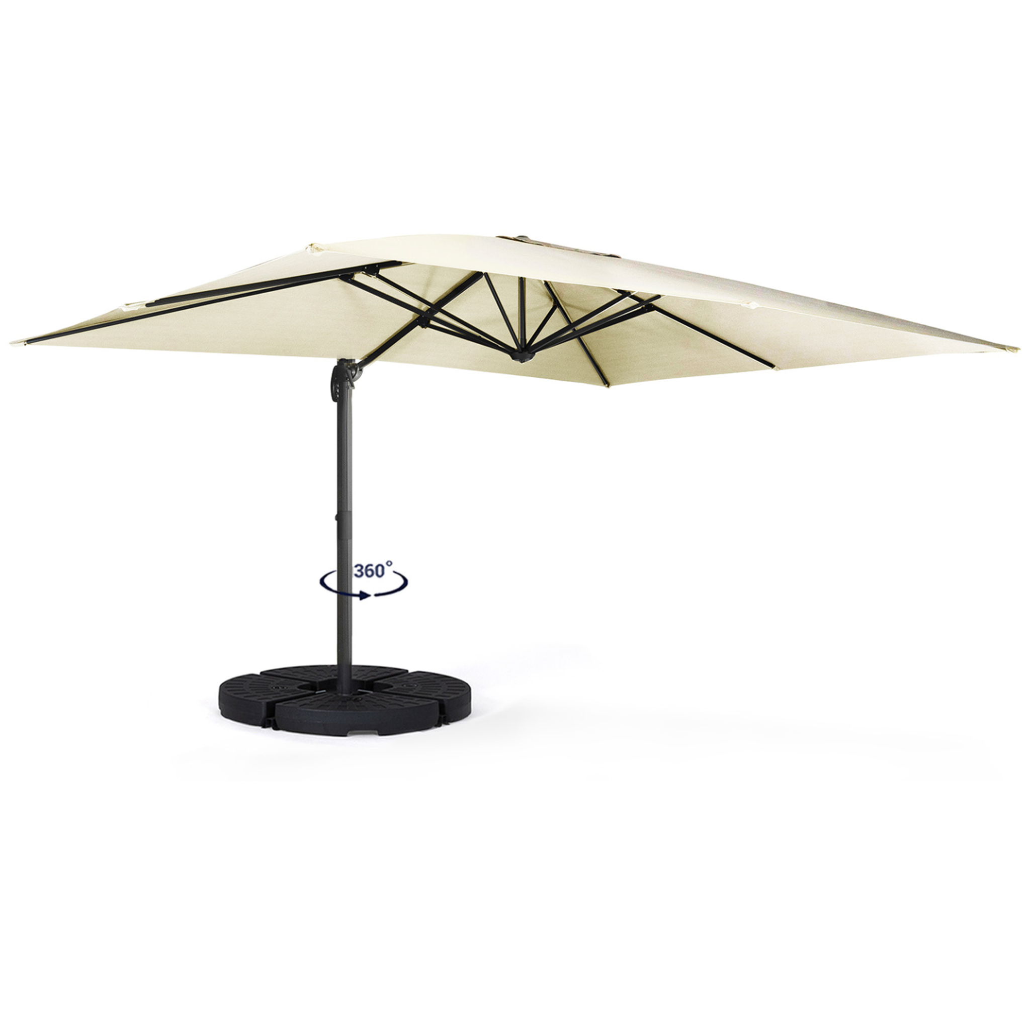 Voir la diapositive 4 : ID MARKET Parasol déporté inclinable rotatif 360 calvi écru 3x4 m avec 4 dalles et housse