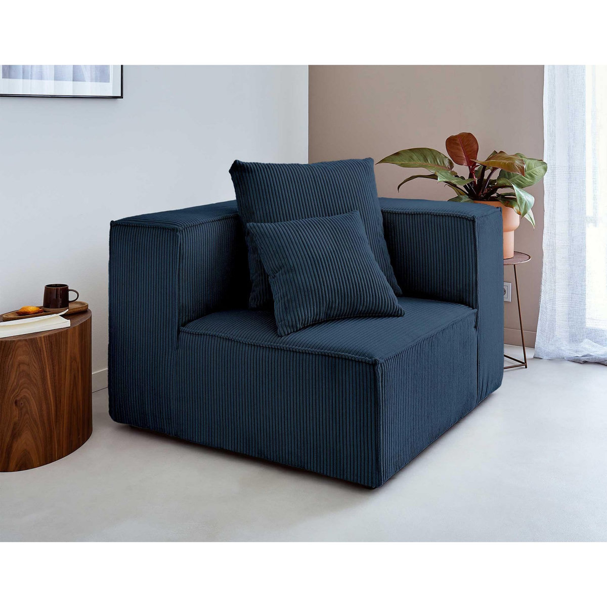 LISA DESIGN Colombine - module d'assise d'angle réversible - en velours côtelé