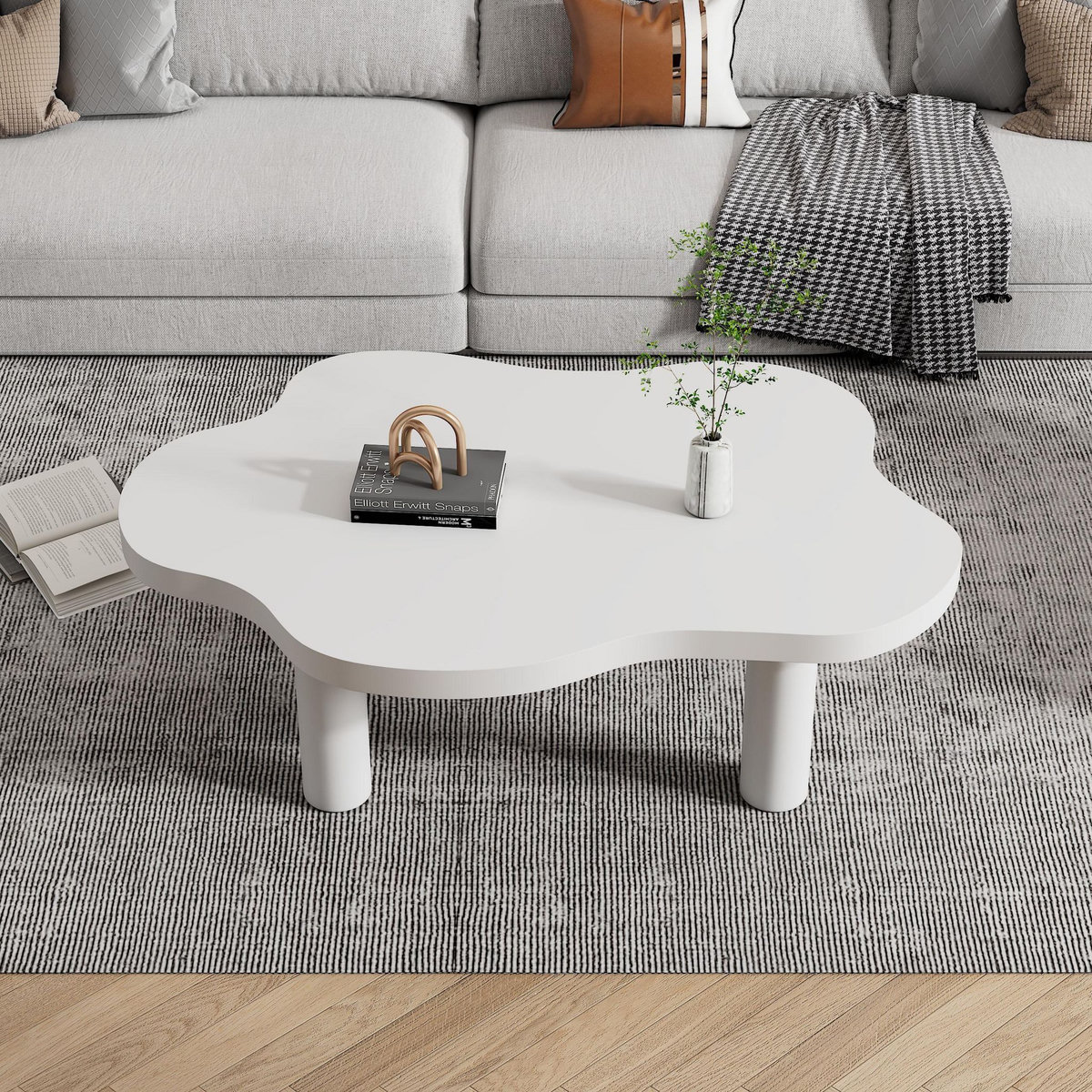 MERAX Table basse forme atypique blanc - 69.5x100.5 cm mdf