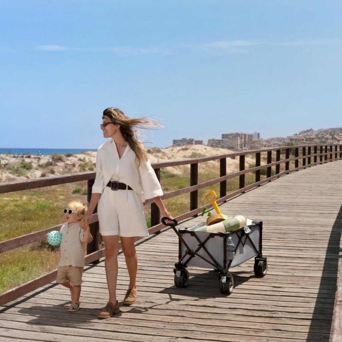 KINDERKRAFT Brouette pliable 130 l tige telescopique roues 360