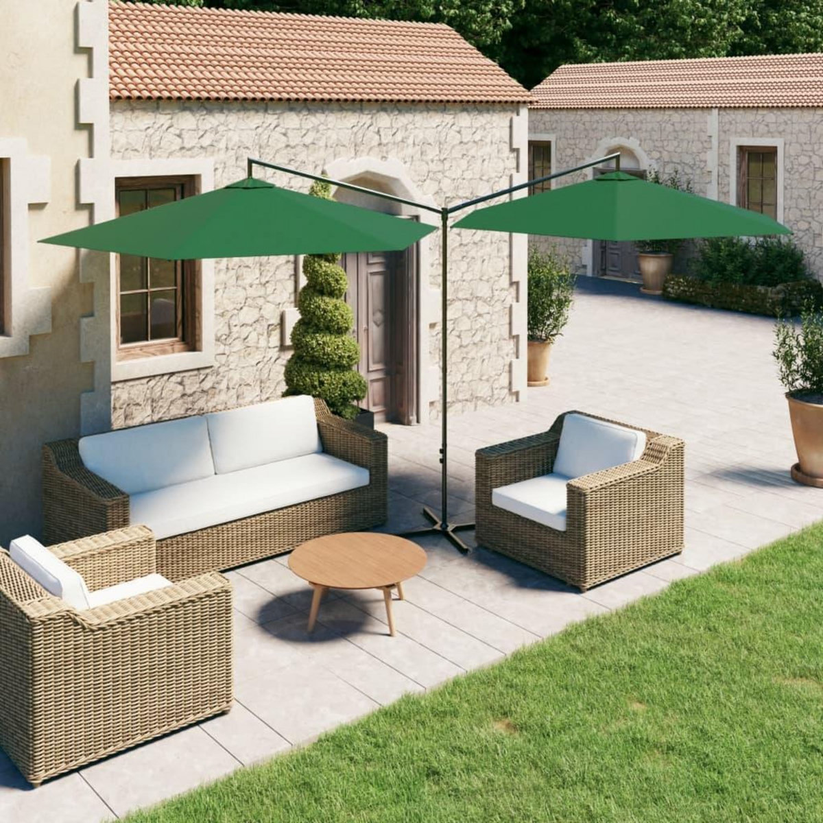 VIDAXL Parasol de jardin double avec mat en acier vert 600 cm