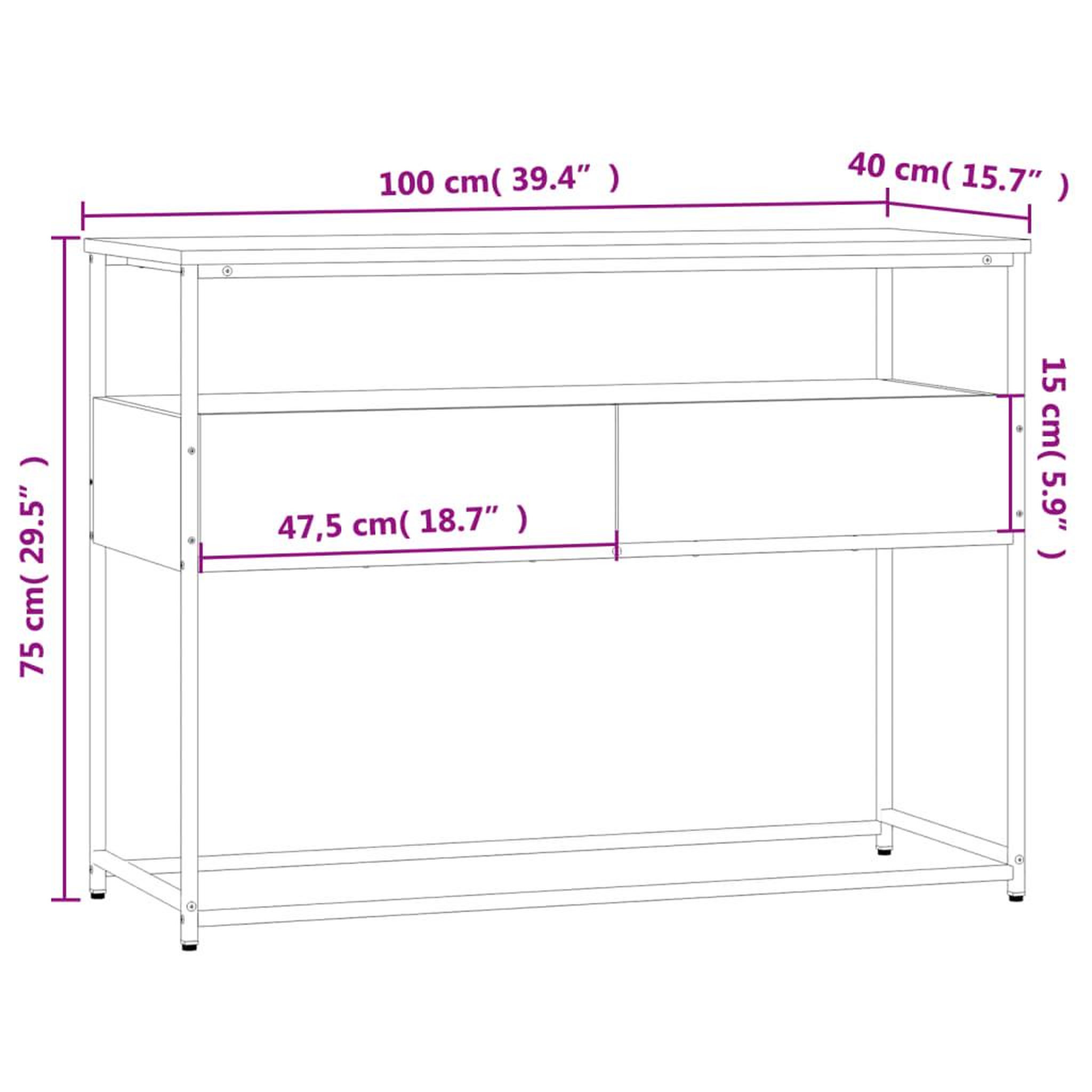 Voir la diapositive 6 : VIDAXL Table console chene fume 100x40x75 cm bois d'ingenierie