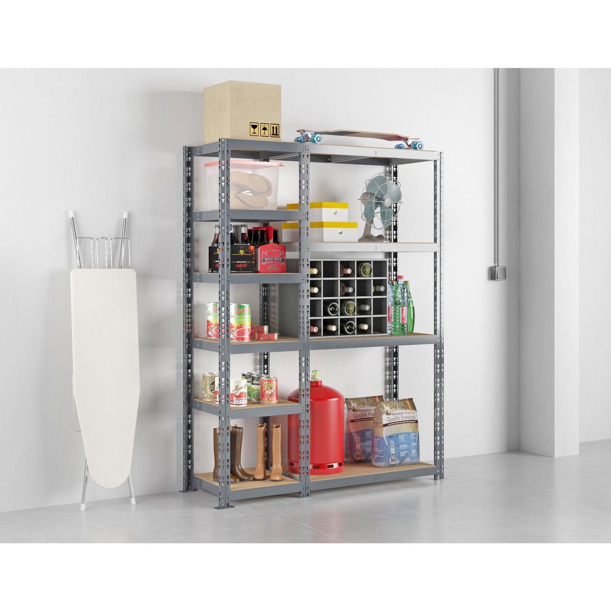 Concept rangement de garage MODULÖ STORAGE SYSTEME EXTENSION 2 étagères 10 plateaux longueur 150 cm