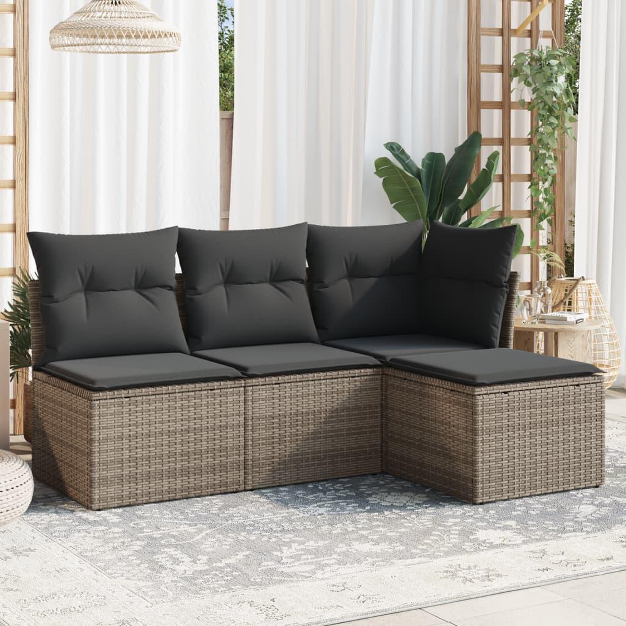 VIDAXL Salon de jardin 4 pcs avec coussins gris resine tressee