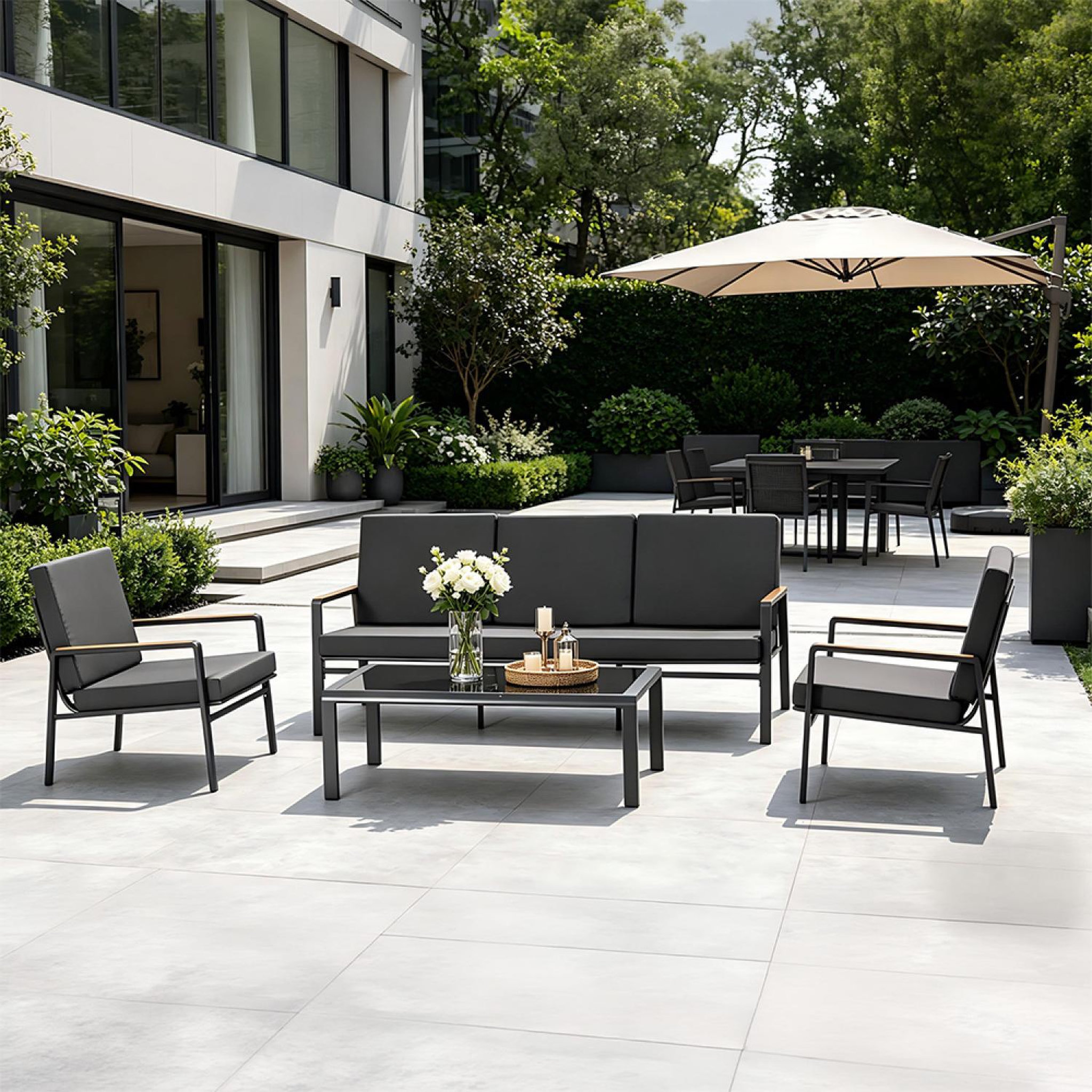 Voir la diapositive 2 : CONCEPT USINE Salon de jardin 5 places en aluminium gris foncé hobart