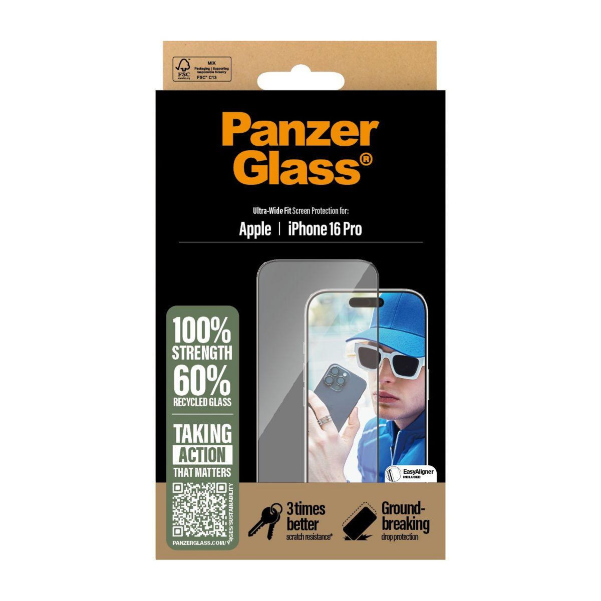 PANZERGLASS Protège écran iPhone 16 Pro verre trempé Ultra-Wide Fi