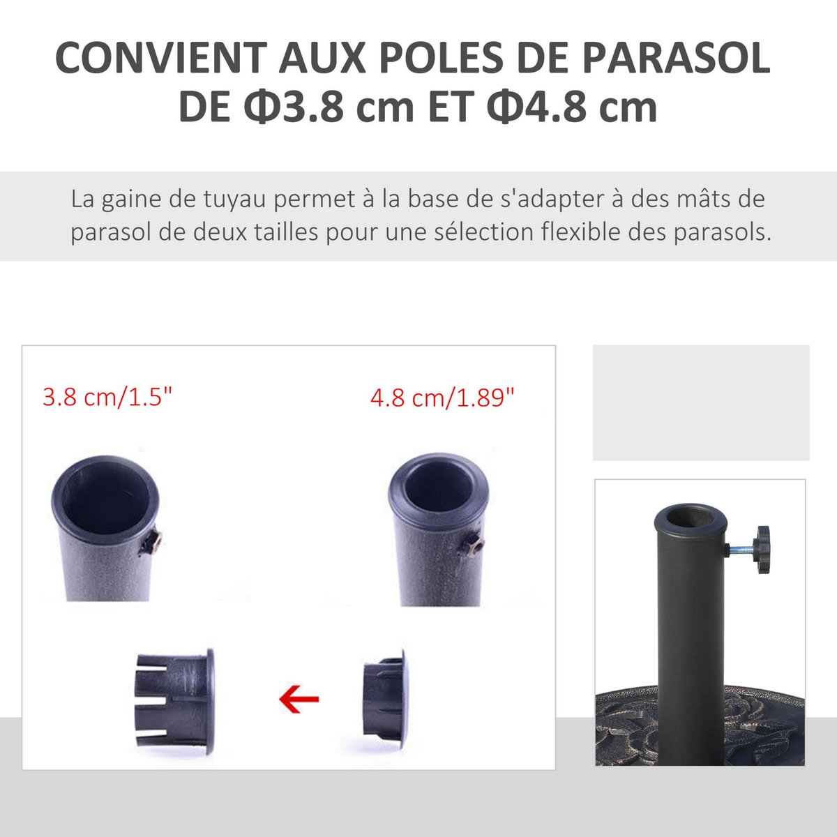 OUTSUNNY Pied de parasol rond dia. 45 cm motif roses poids net 9Kg ciment résine noir bronze