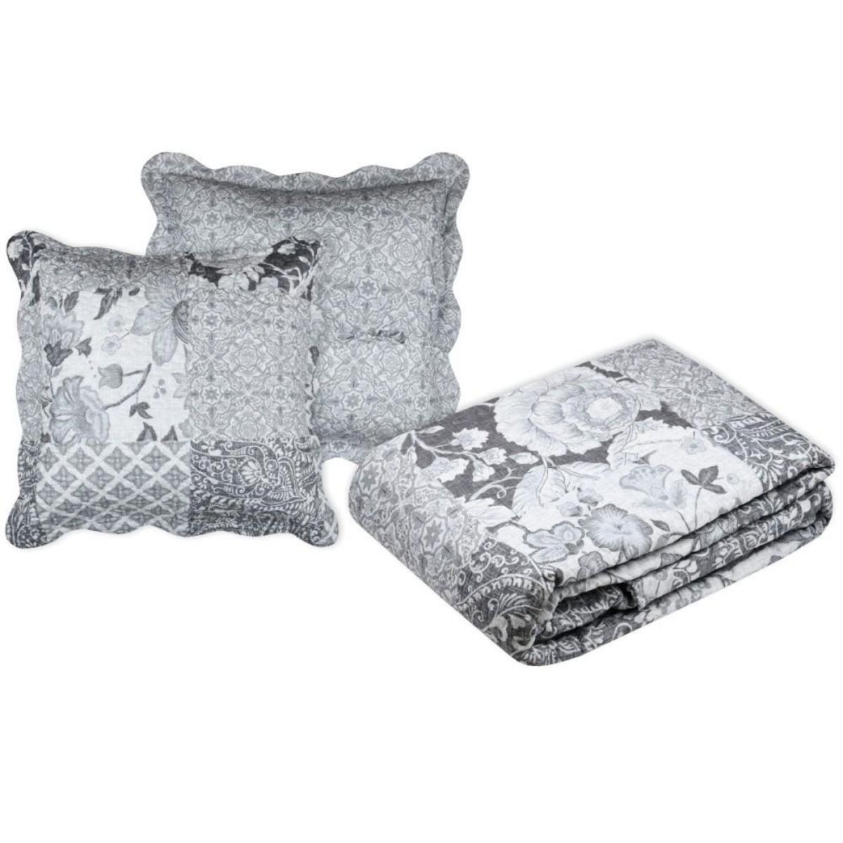 Lovely Casa Couvre lit boutis réversible 240x220 avec 2 taies OTAVIA