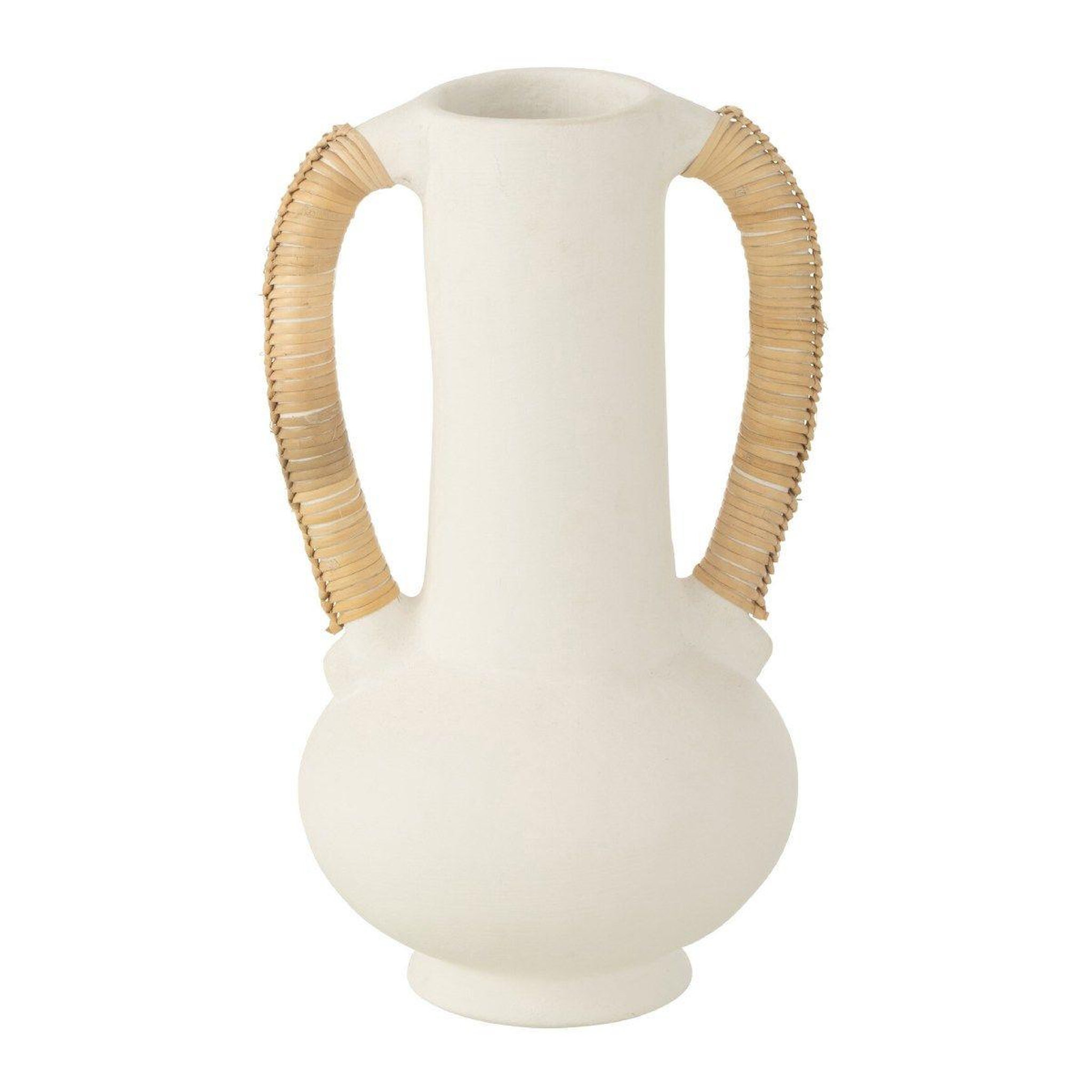 Voir la diapositive 1 : J-LINE Vase Amphore Déco  Léo  35cm Blanc & Naturel