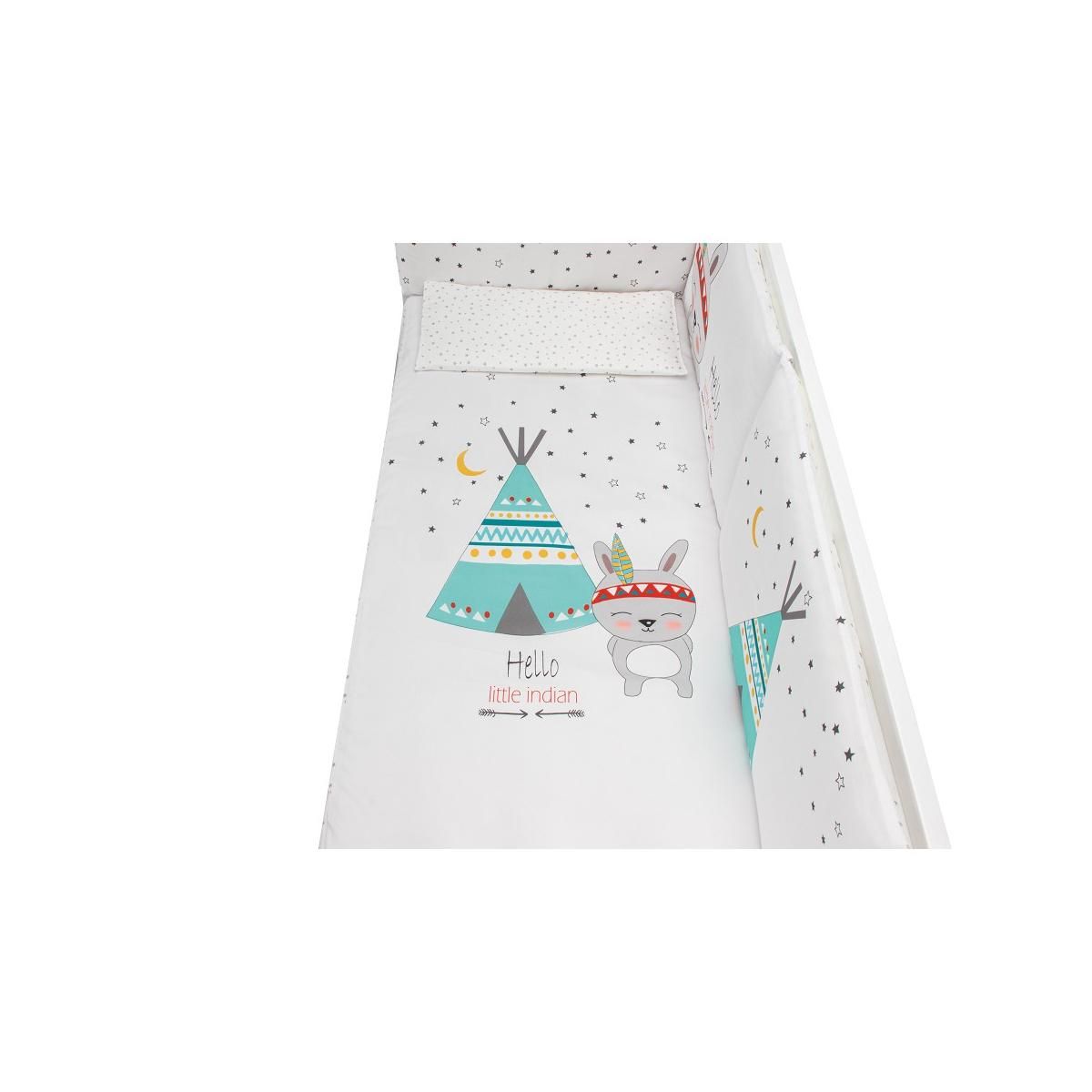 INTERBABY Lit Bébé Star Nature  and  Parure de lit 3 Pcs. Tipi/Oso Blanc