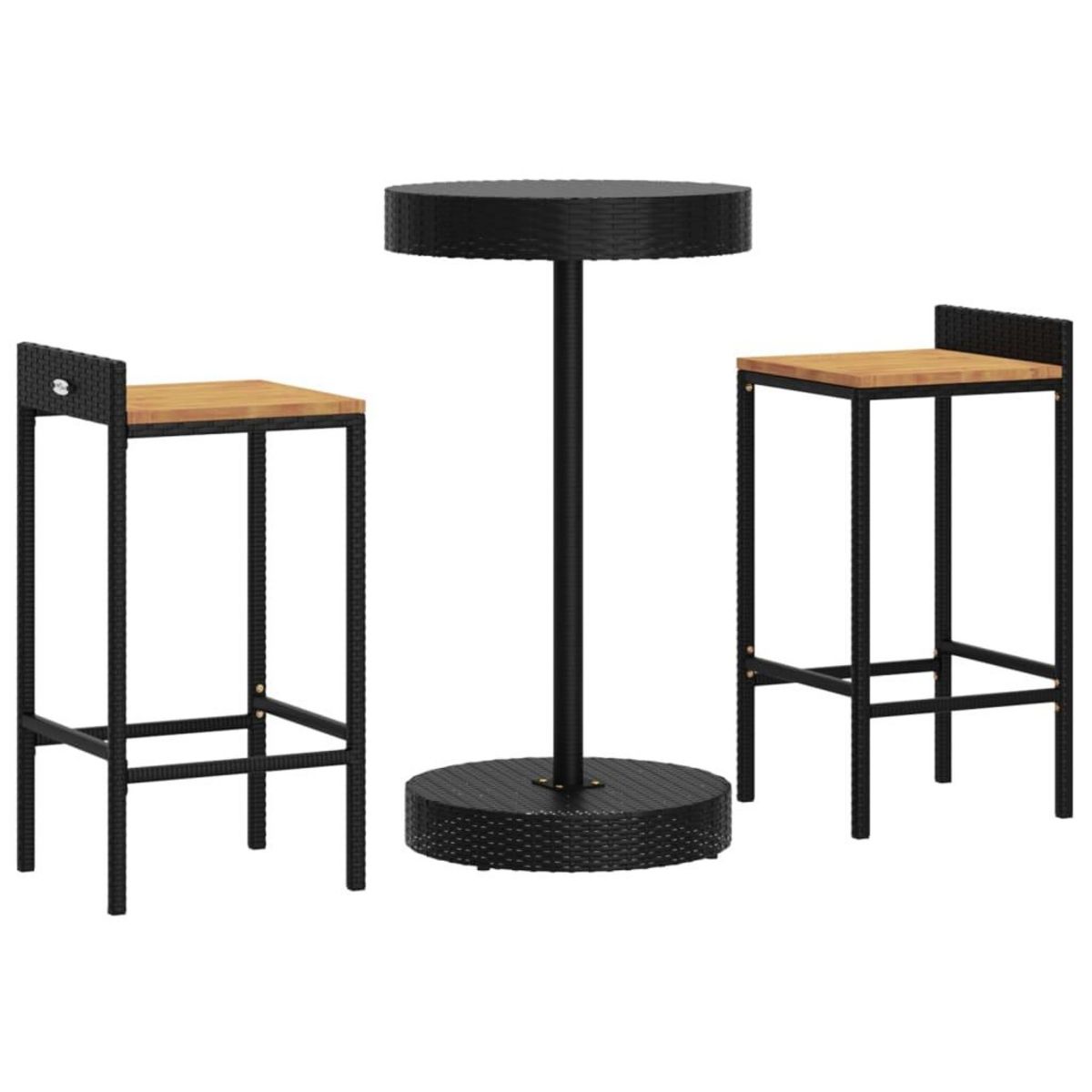 VIDAXL Ensemble de bar jardin 3 pcs noir poly rotin/bois massif acacia