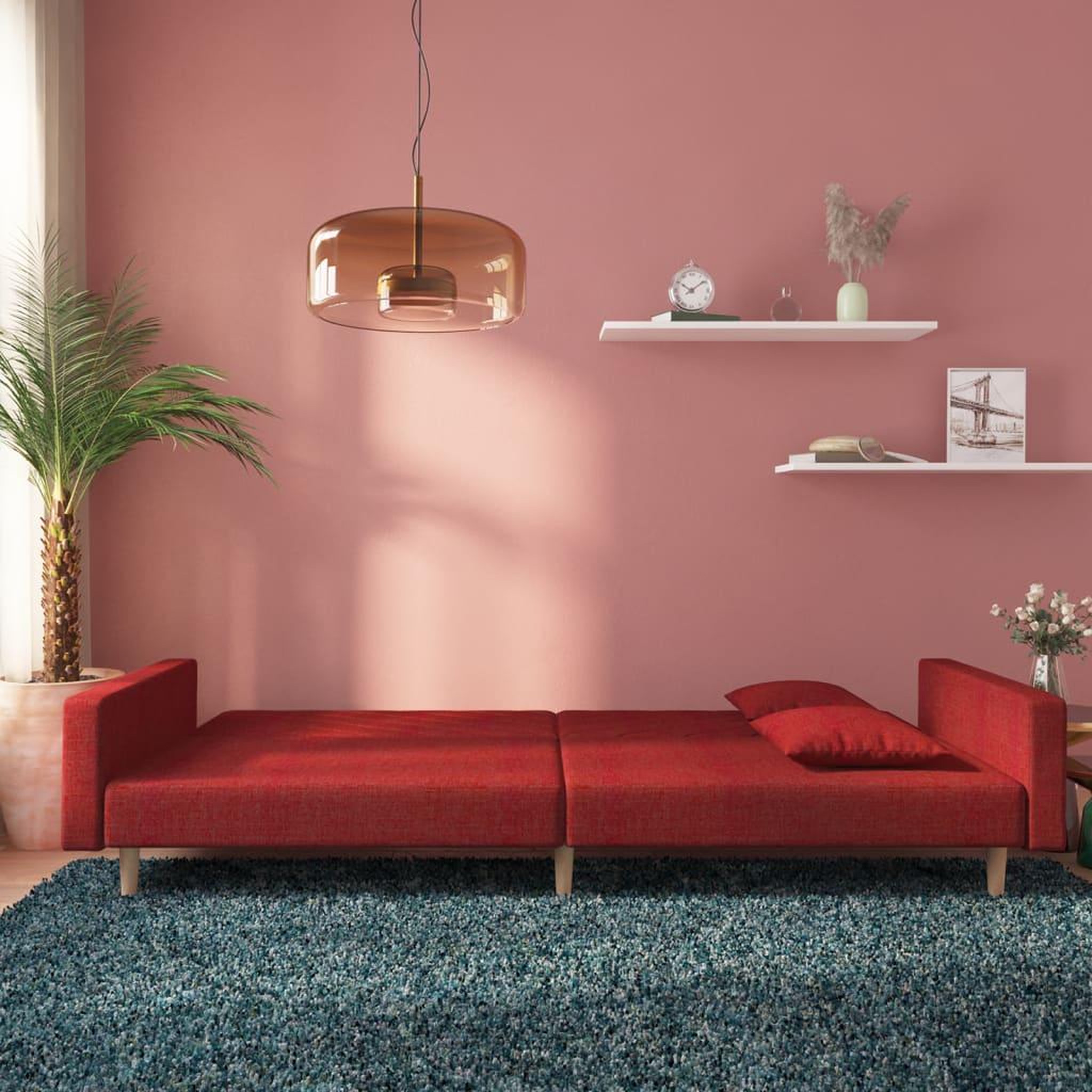 Voir la diapositive 3 : VIDAXL Canape-lit a 2 places avec deux oreillers rouge bordeaux tissu
