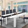 Voir la diapositive 2 : ID MARKET Table à manger extensible rectangle GEORGIA 6-10 personnes blanche et noire 140-220 x 90 cm