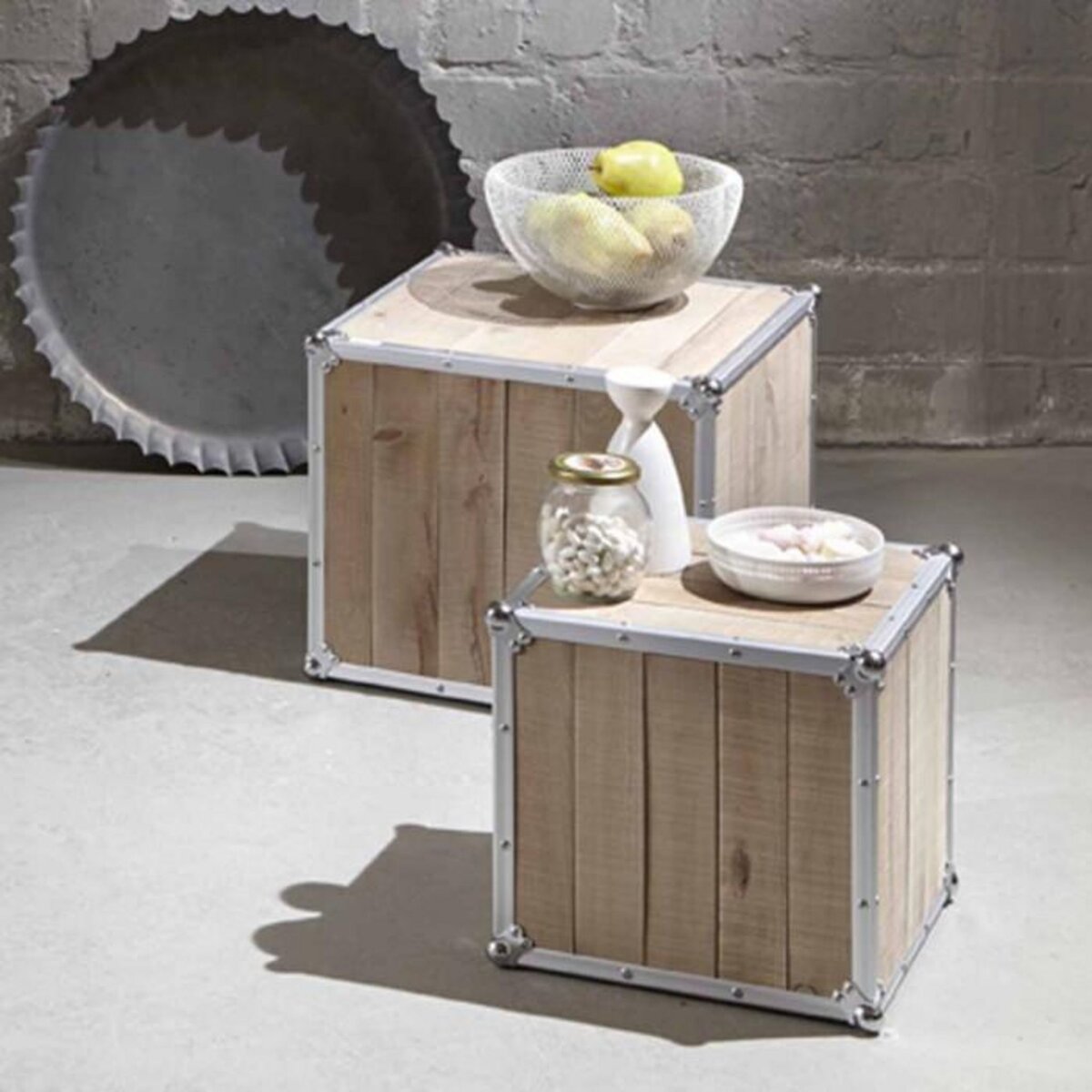 Paris Prix Lot de 2 Tables d'Appoint  Mallette  47cm Naturel