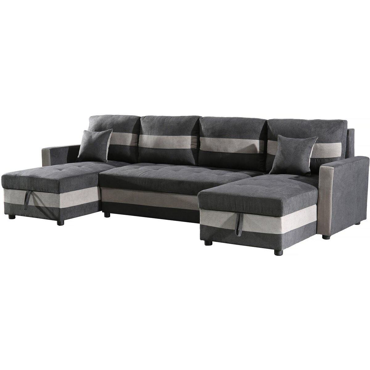 Habitat et Jardin Canapé panoramique convertible avec coffres de rangement  Antoine  - 5 places - Gris foncé/ Gris clair
