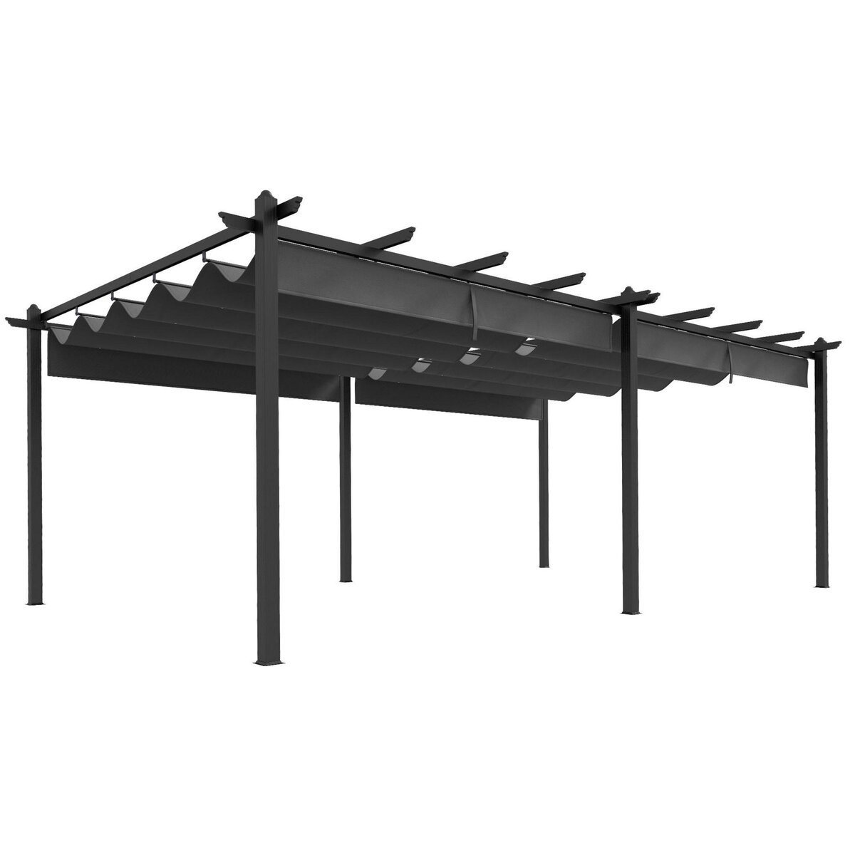 OUTSUNNY Pergola rétractable dim. 5,97L x 3,58l x 2,23H m structure robuste alu toile polyester haute densité 180 g/m² incluse gris
