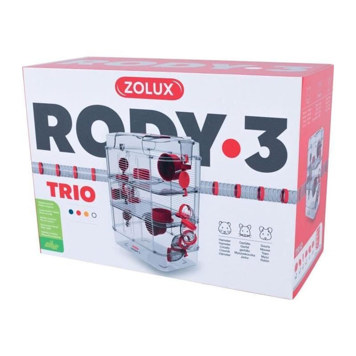 Zolux Cage sur 3 étages ZOLUX - Rody3 trio - Pour hamsters, souris et gerbilles - L 41 x p 27 x h 53 cm - Grenadine