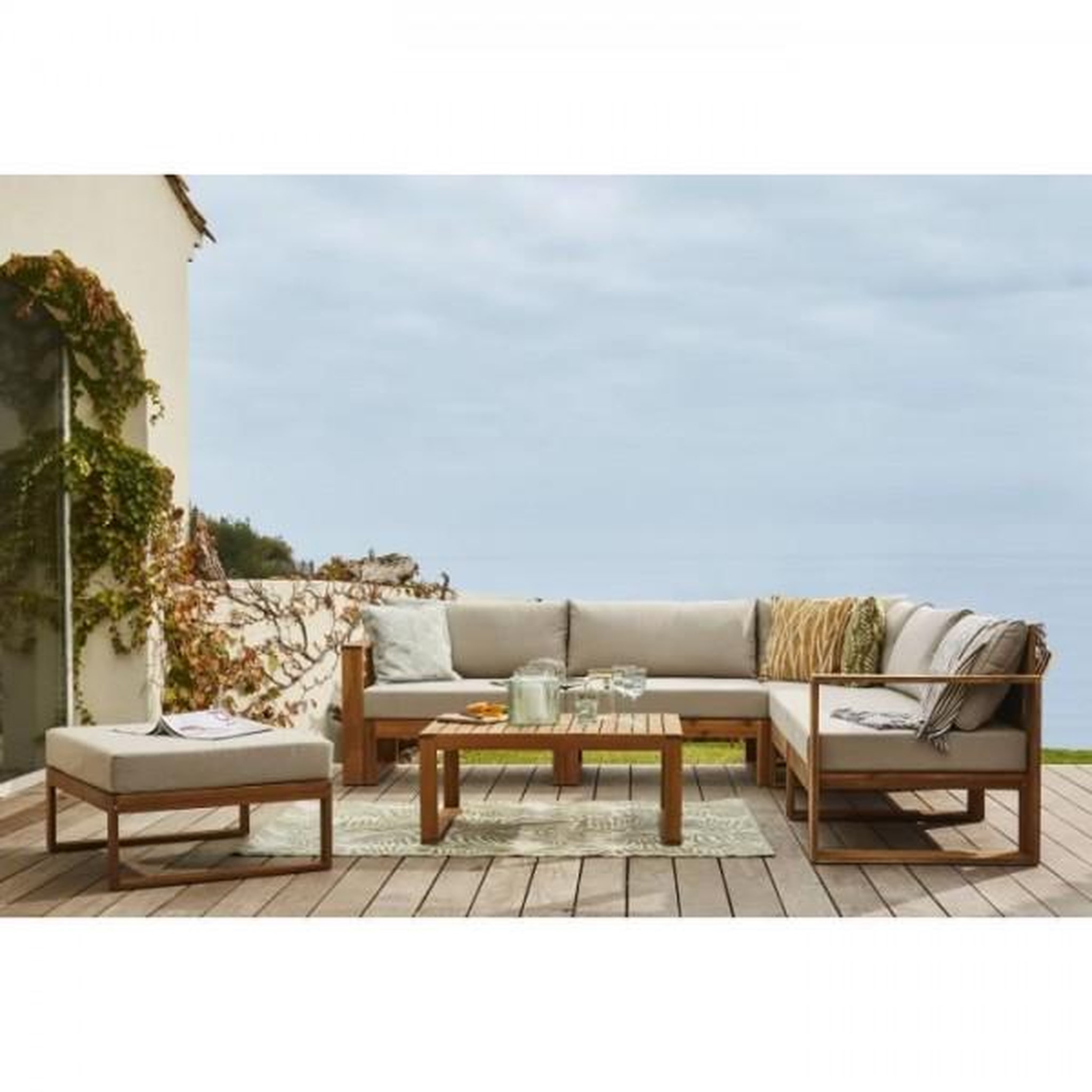 BOCARNEA Salon de jardin en bois d'Acacia FSC - 7 personnes - Levata - Lin