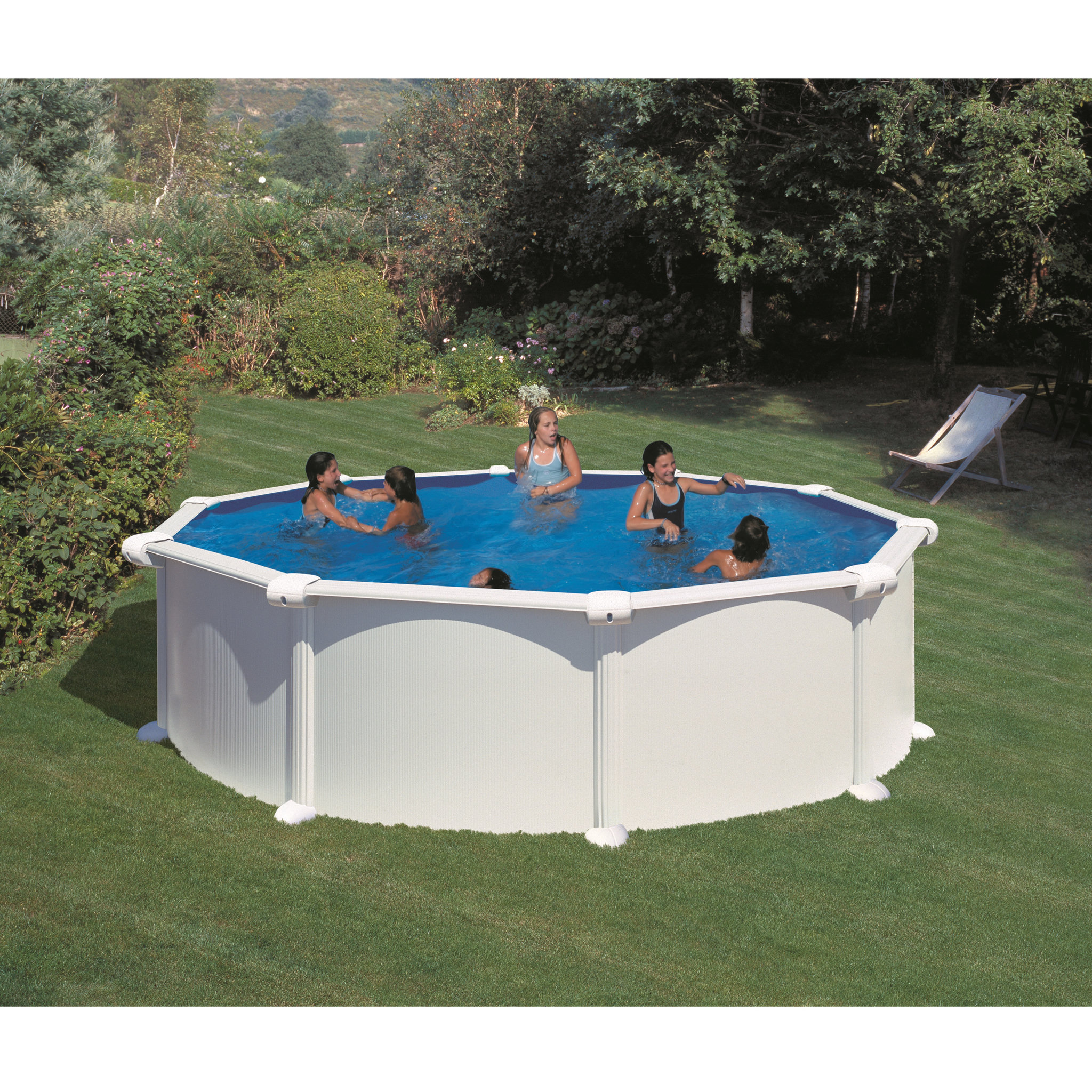 GRE Piscine hors sol acier ronde - Blanche - 4,80 x 1,32 m - ATLANTIS