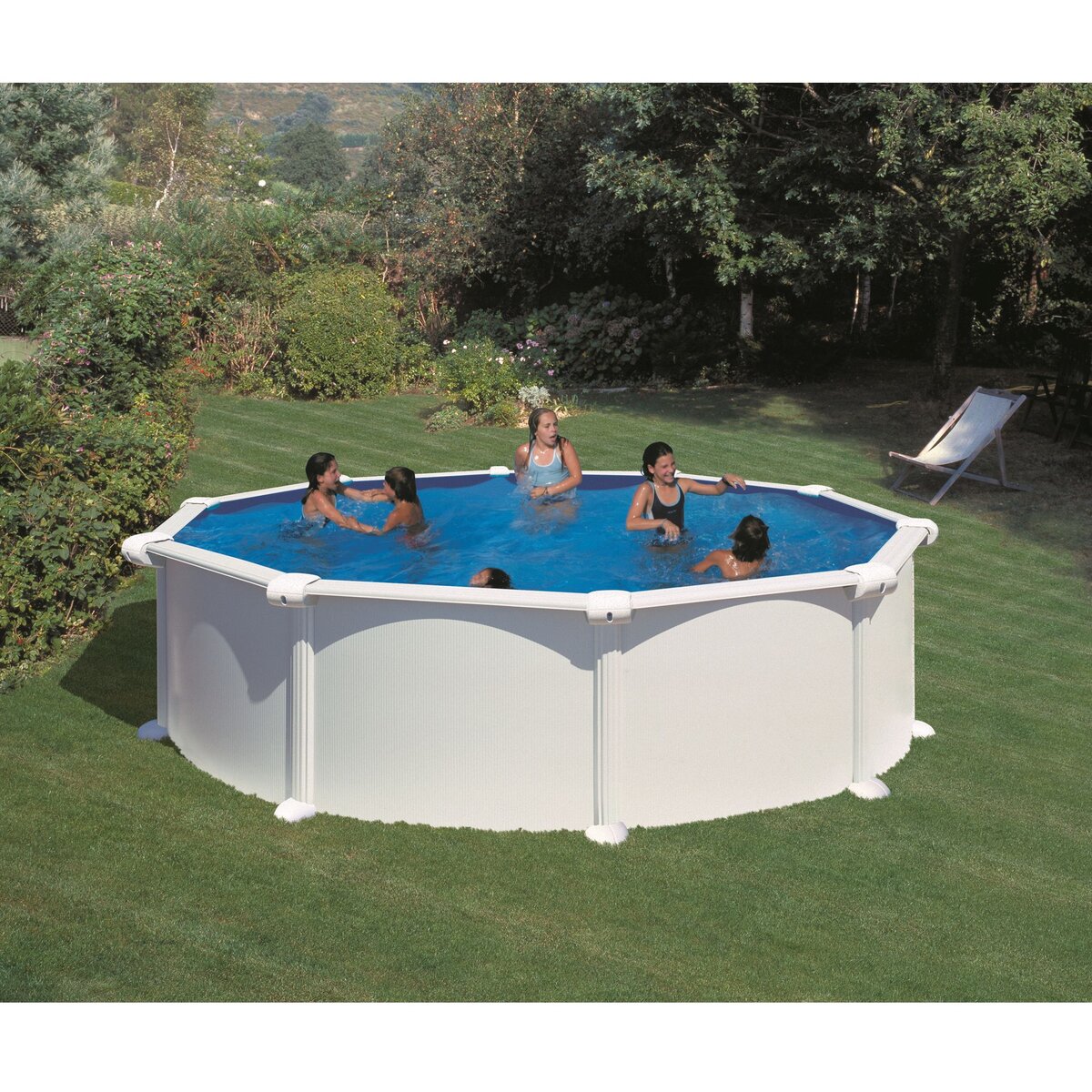 GRE Piscine hors sol acier ronde - Blanche - 4,80 x 1,32 m - ATLANTIS