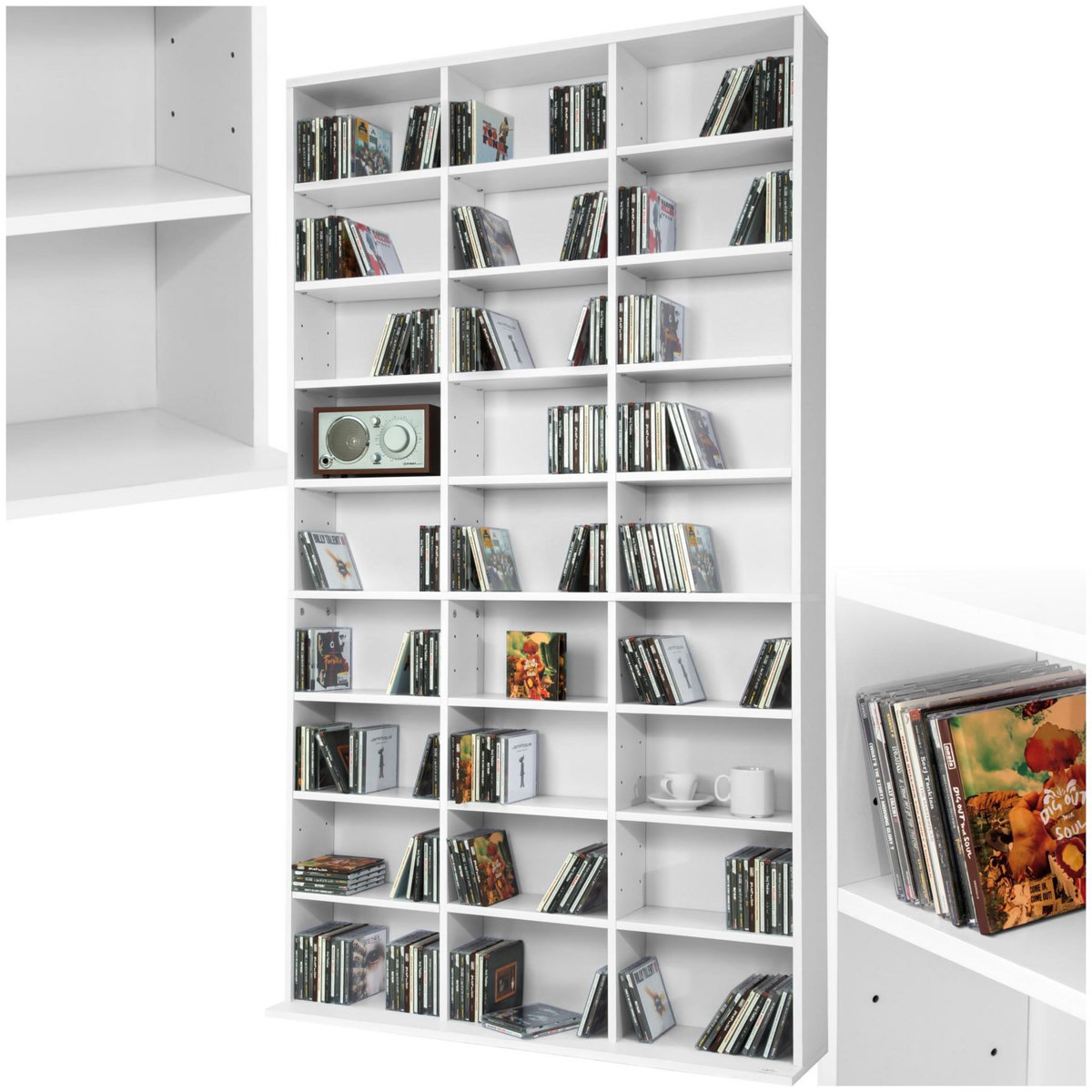 tectake Étagère DVD CD aspect bois blanc