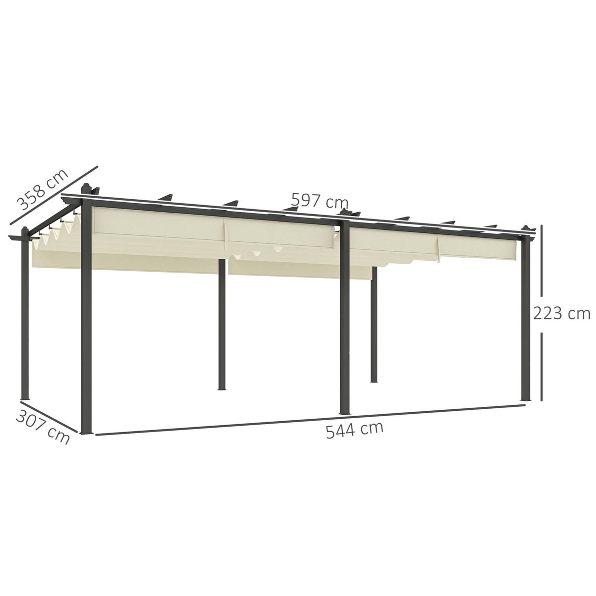 OUTSUNNY Pergola rétractable dim. 5,97L x 3,58l x 2,23H m structure robuste alu toile polyester haute densité 180 g/m² incluse beige clair