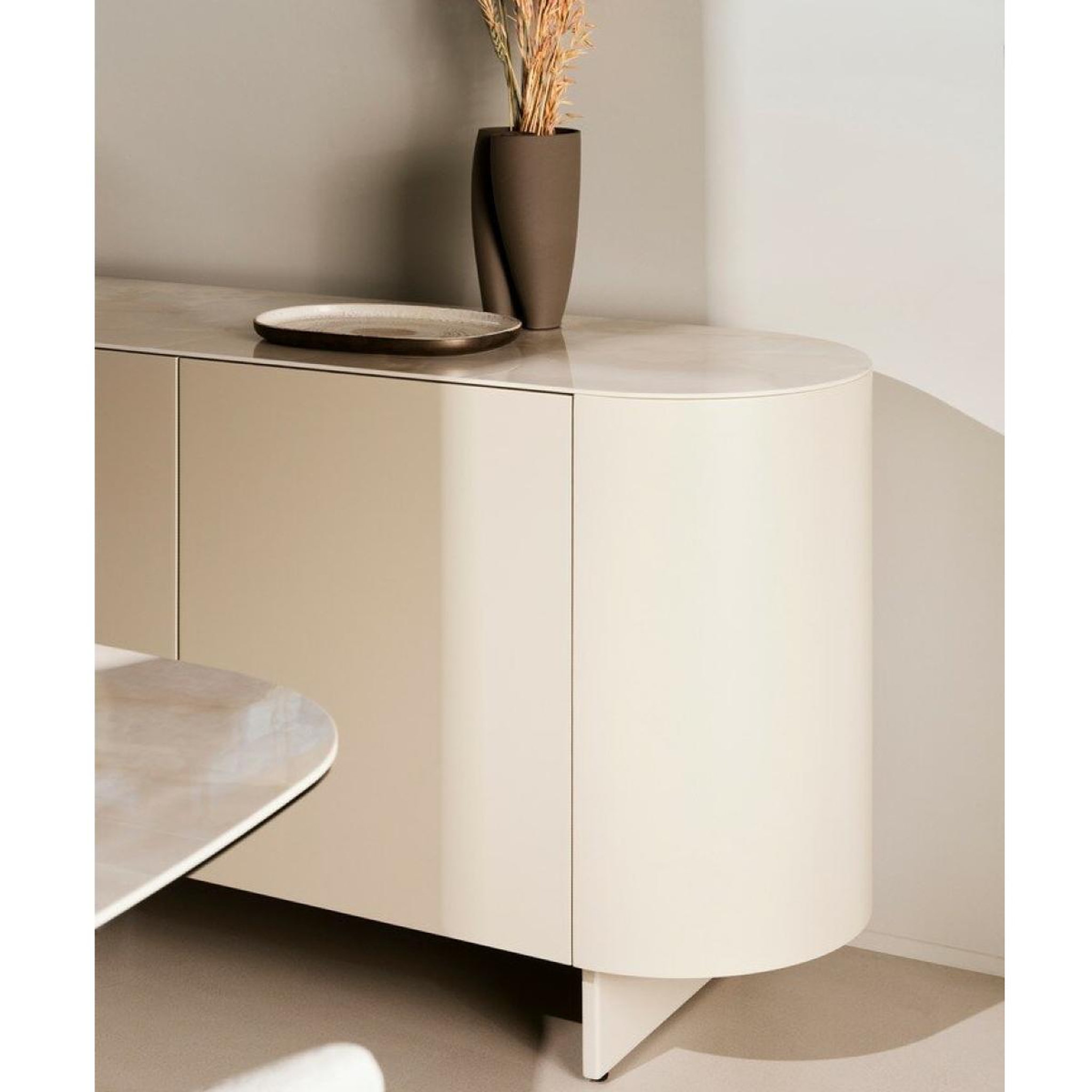 Voir la diapositive 6 : JLC KREATION Buffet 3 portes beige 200 cm plateau céramique sidra