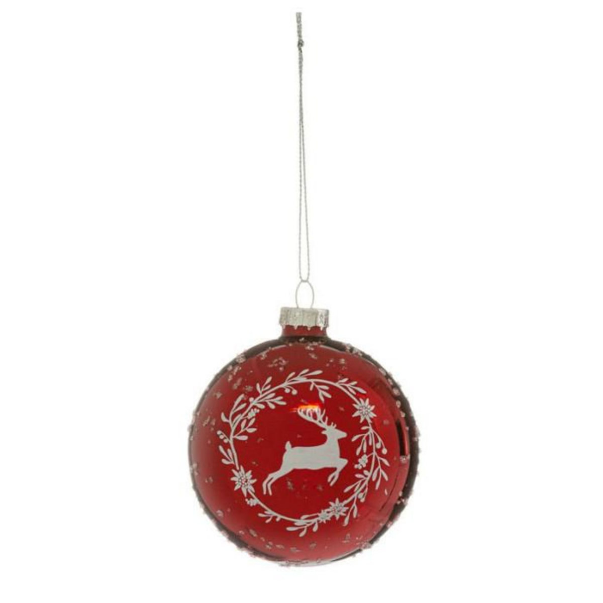 FEERIC LIGHT & CHRISTMAS Boule de Noël en Verre  Renne Couronne  8cm Rouge