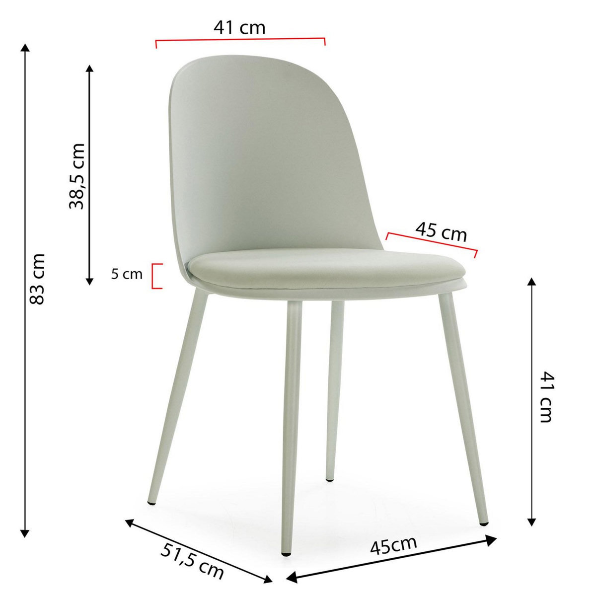 VS VENTA-STOCK Lot de 4 chaises Kana vert, pieds en métal et assise rembourrée
