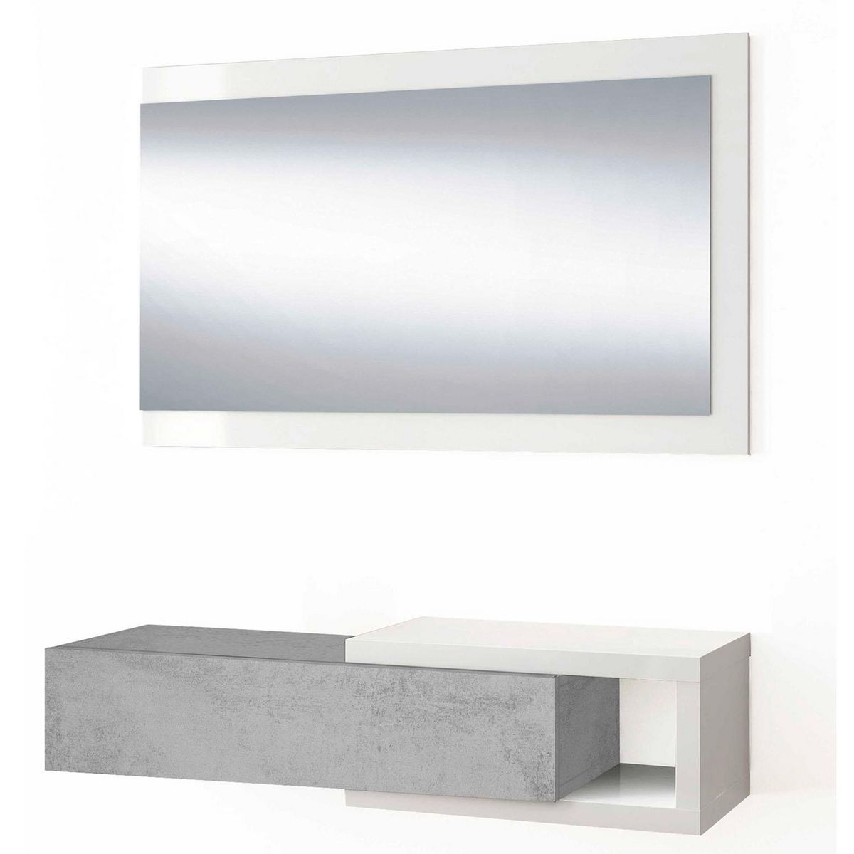 VS VENTA-STOCK Meuble d'entrée Moon avec 1 tiroir et Miroir, Gris/Blanc, Meuble, 95 cm Largeur