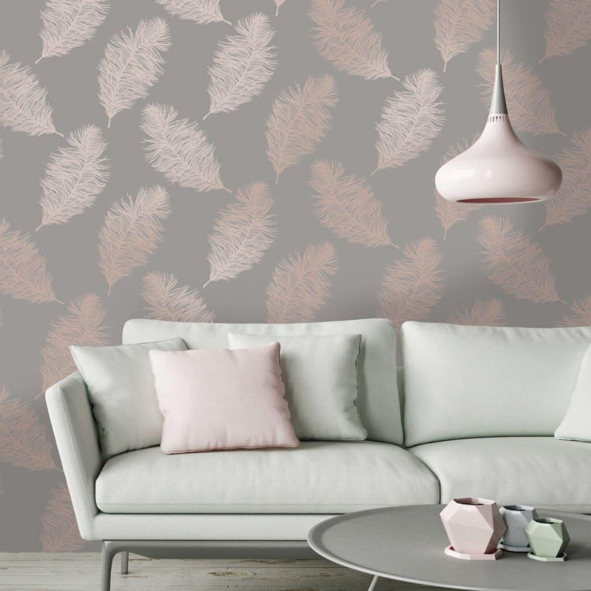 DUTCH WALLCOVERINGS DUTCH WALLCOVERINGS Papier peint Fawning Feather Gris et dore rose