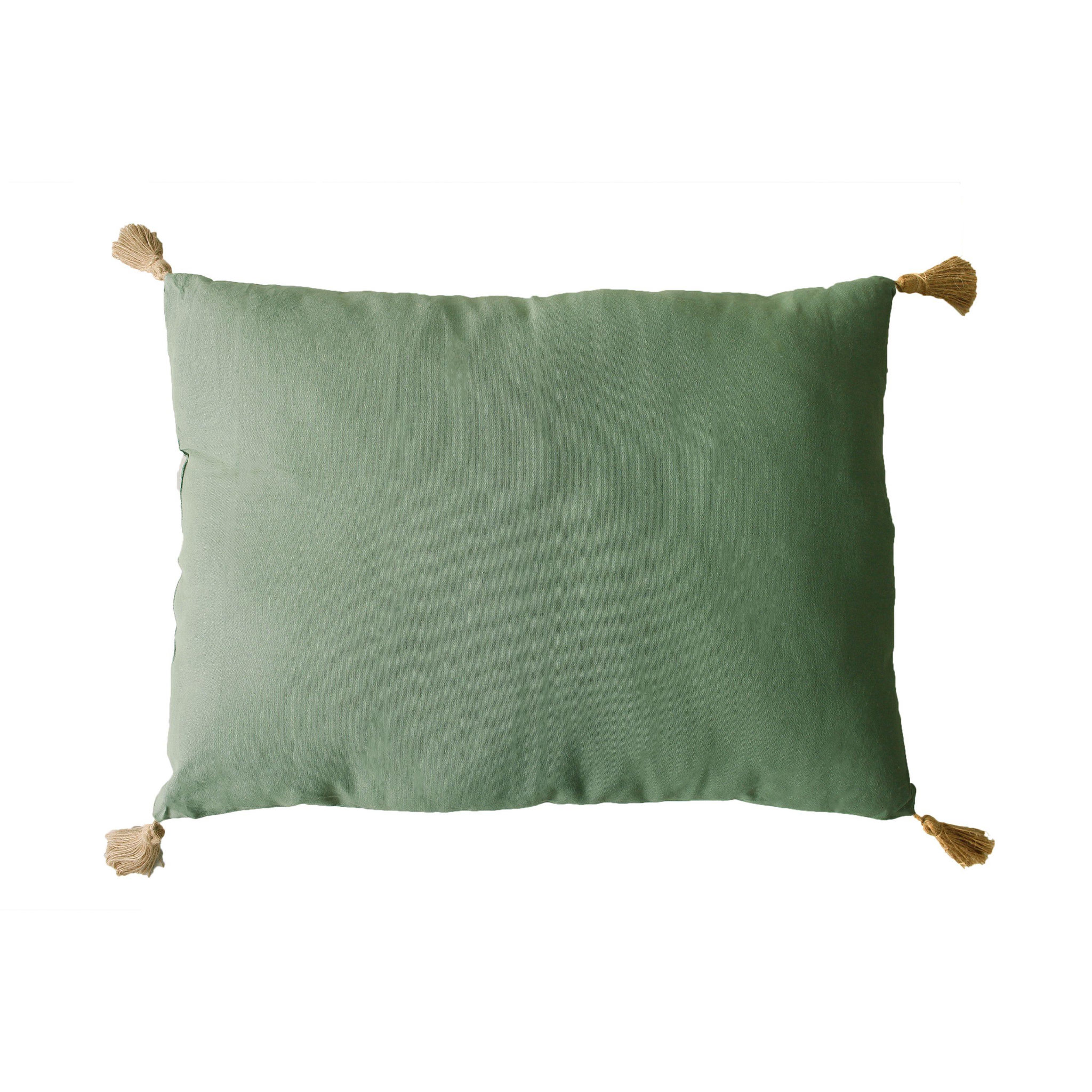 Voir la diapositive 1 : TOILINUX Coussin rectangulaire Panama avec 4 pompons en jute - 70 cm x 50 cm - Vert Argile