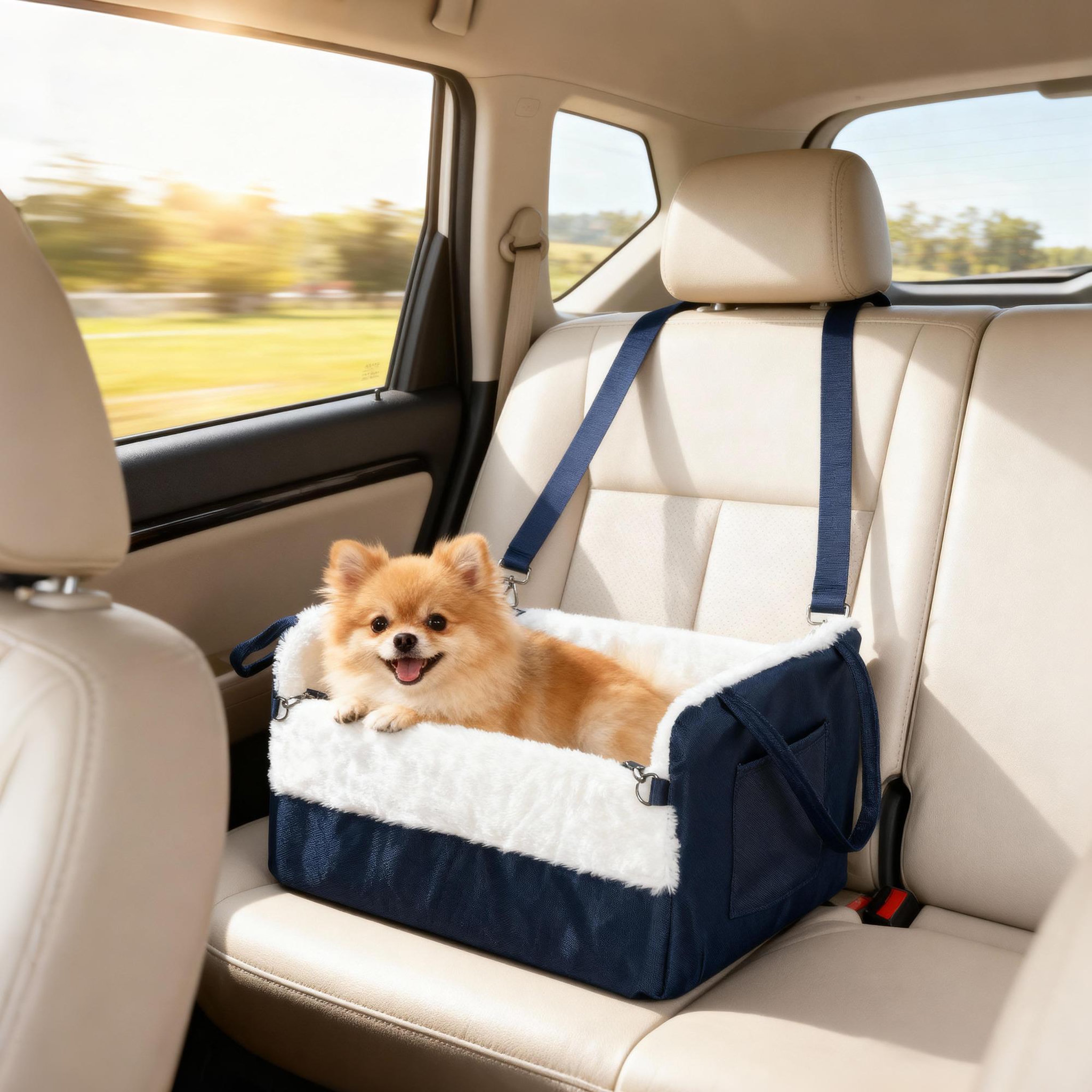 Voir la diapositive 2 : PAWHUT Siège auto sac de transport chien 2 en 1 - réglable - revêtement effet fourrure déhoussable - polyester bleu
