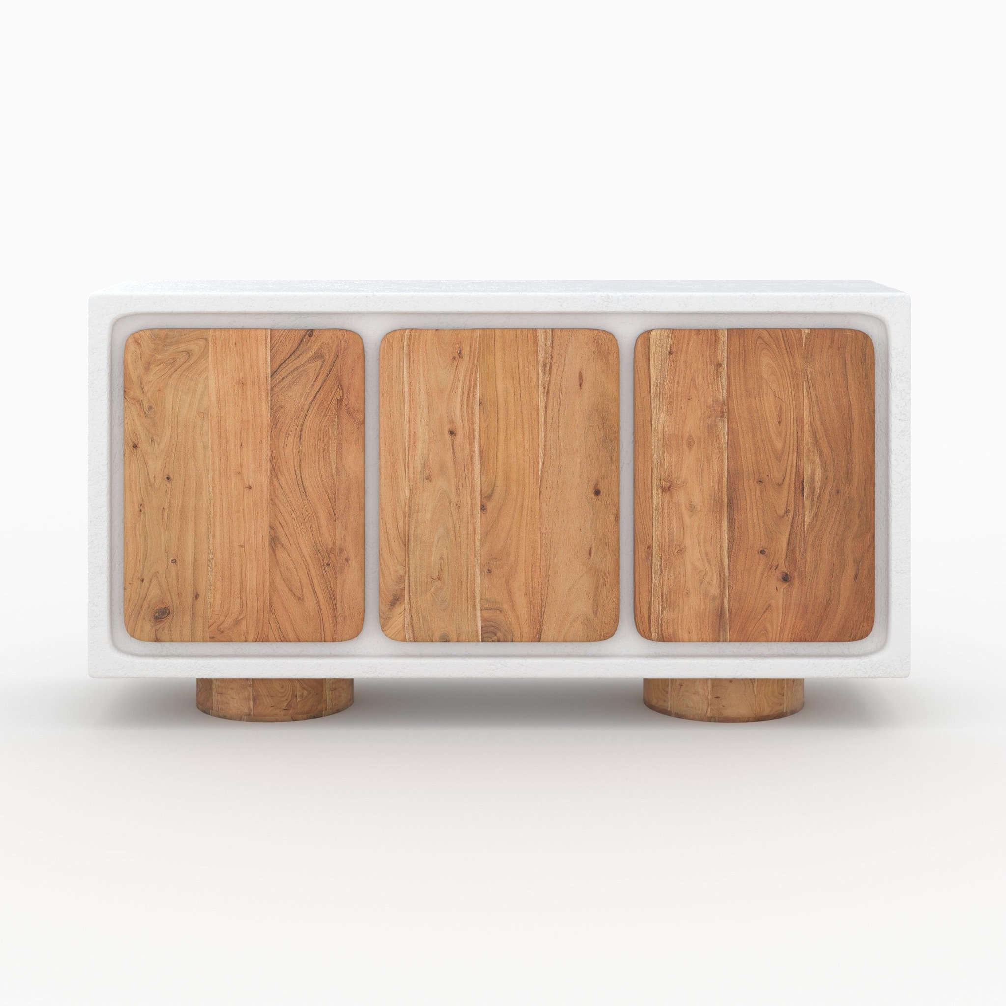 MAISON PAVANE Buffet en béton blanc cassé et bois d'acacia-eden