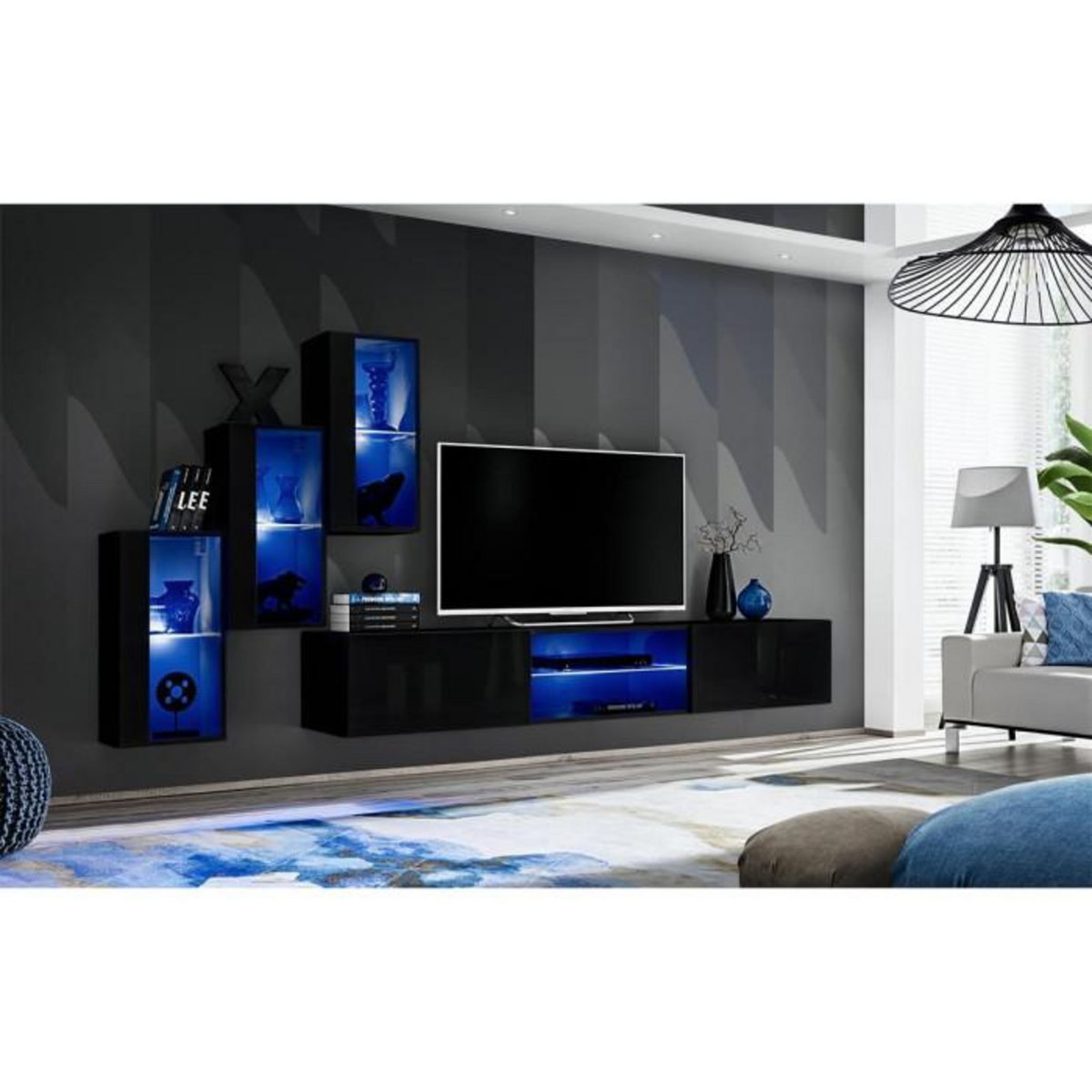 Paris Prix Ensemble Meuble TV Design  Switch XXII  210cm Noir