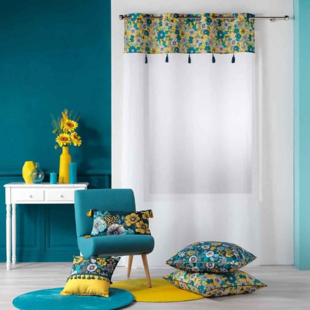 Paris Prix Rideau Voilage à Œillets  Bohoflora  140x240cm Jaune