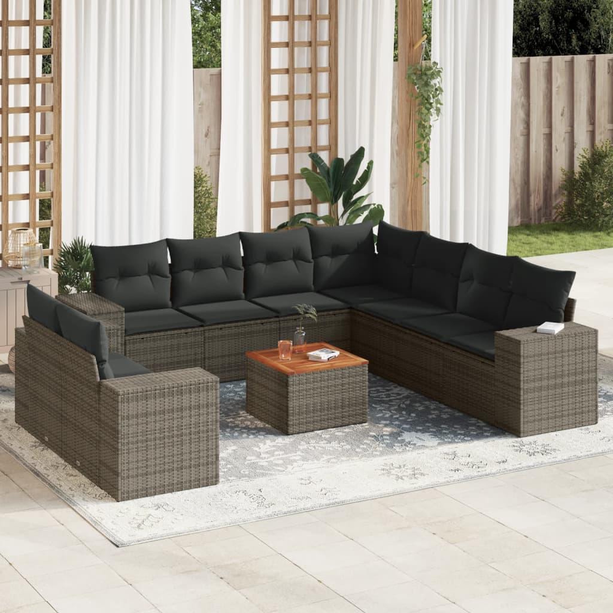 VIDAXL Salon de jardin avec coussins 10 pcs gris resine tressee