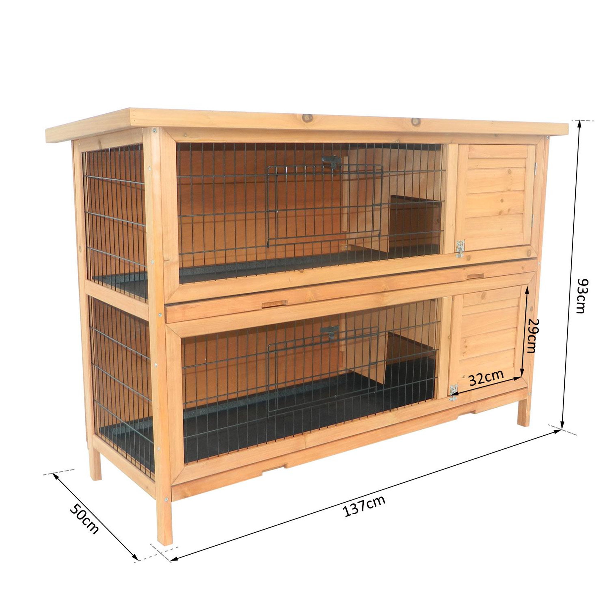 Voir la diapositive 3 : PAWHUT Clapier sur pieds cage à lapin double niveau plateaux excréments coulissants 4 portes verrouillables dim. 137l x 50l x 93h cm bois massif pin toit bitumé vert