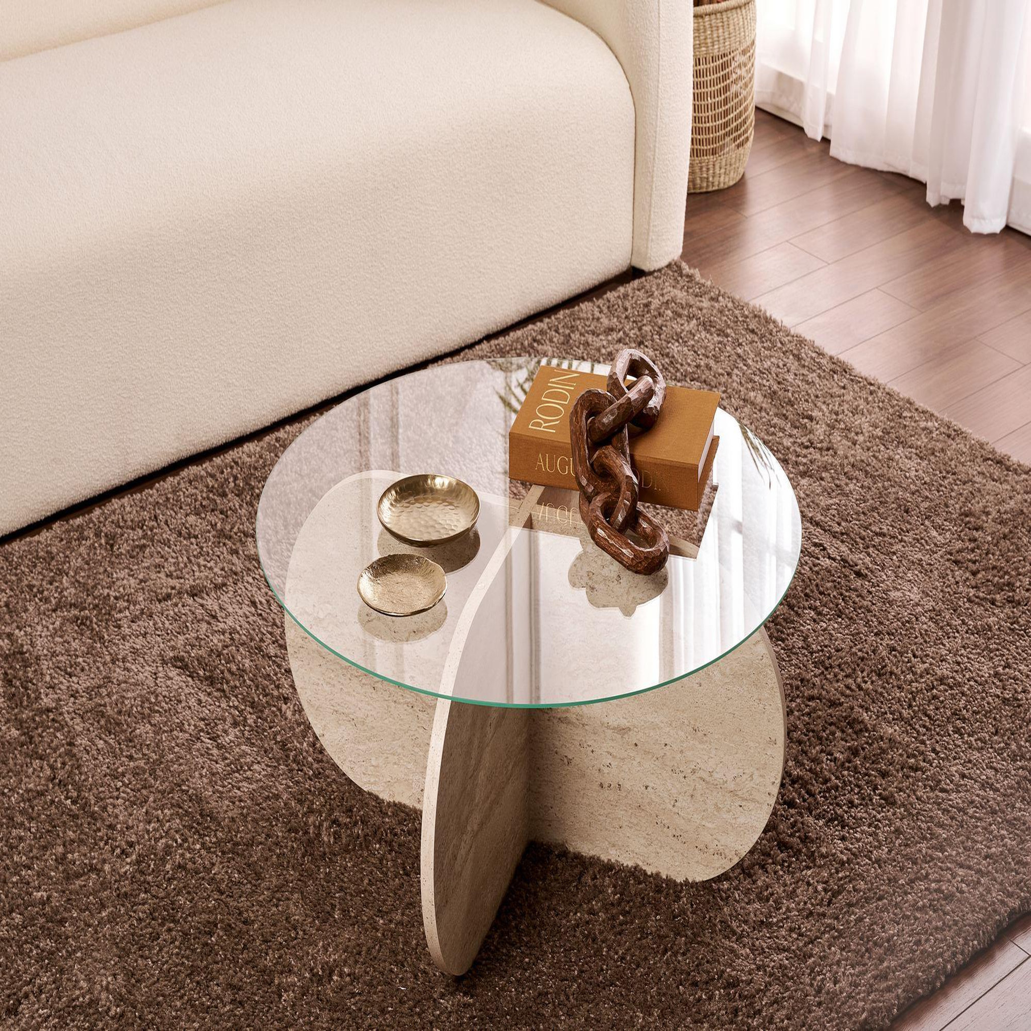Voir la diapositive 2 : Habitat et Jardin Table basse en bois  aeris  - 75 x 75 x 35 cm - travertintransparent