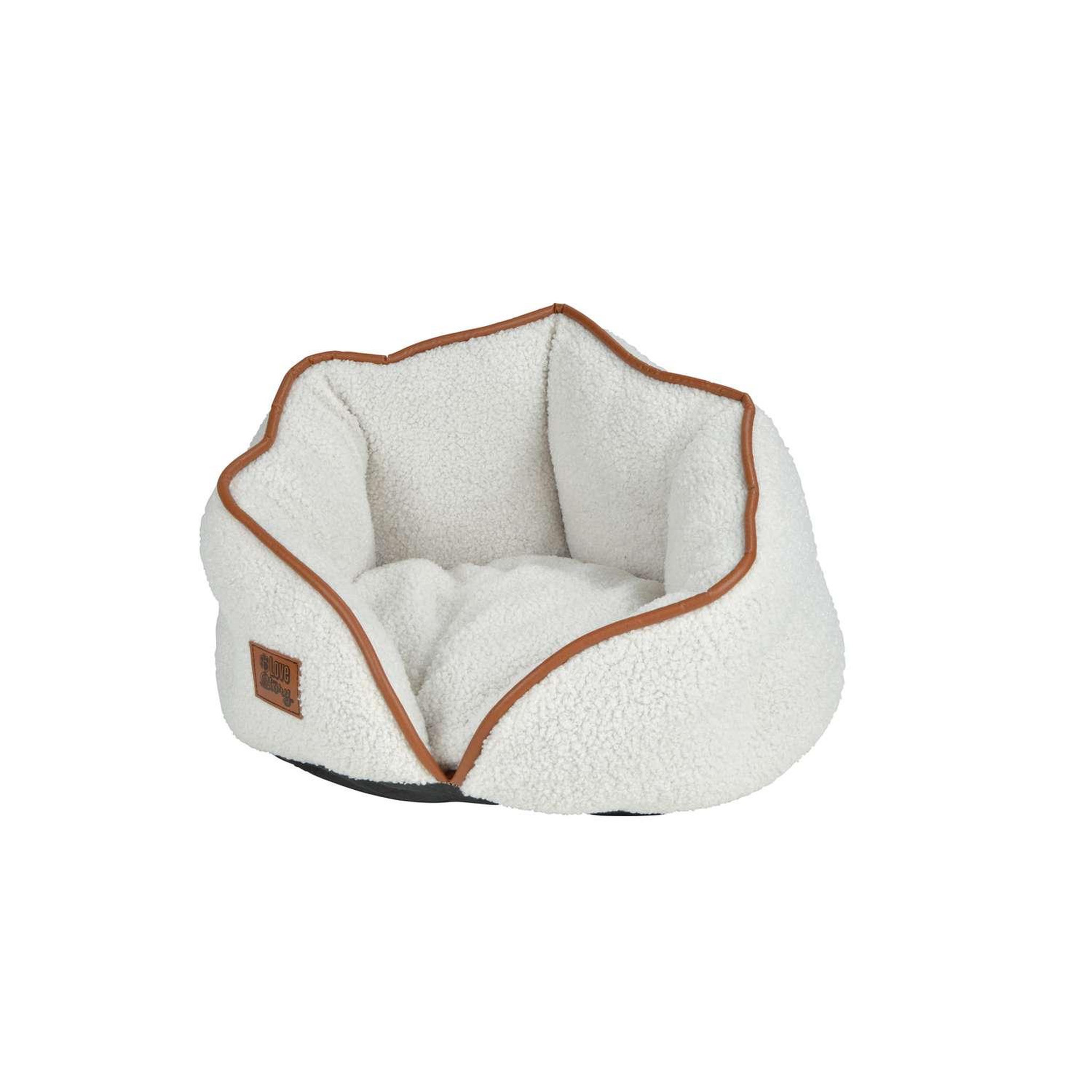 LOVE STORY Panier pattenrond en laine bouclée pour chat et chien - ecru
