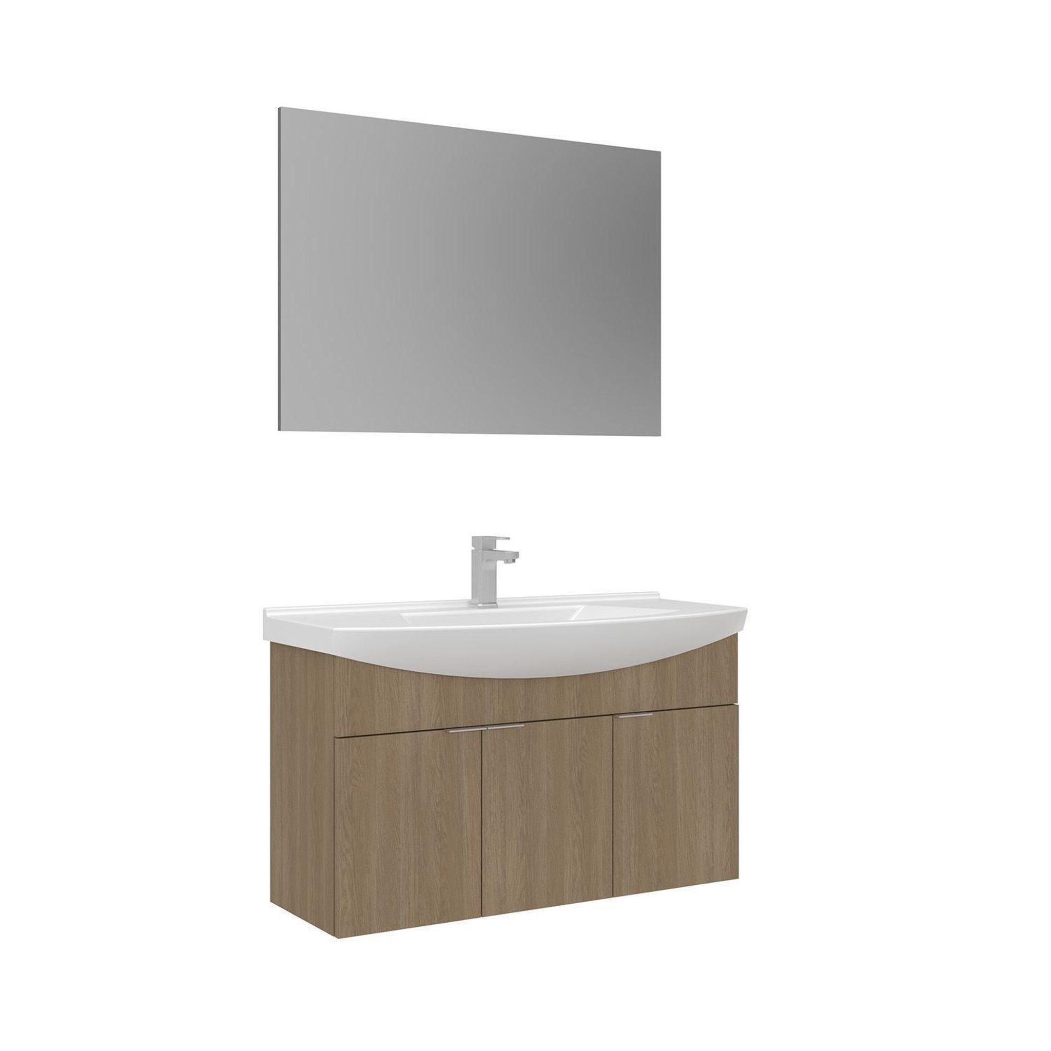 Habitat et Jardin Meuble avec simple vasque et miroir  Purus 100  - 100 x 50 x 58 cm - Oak
