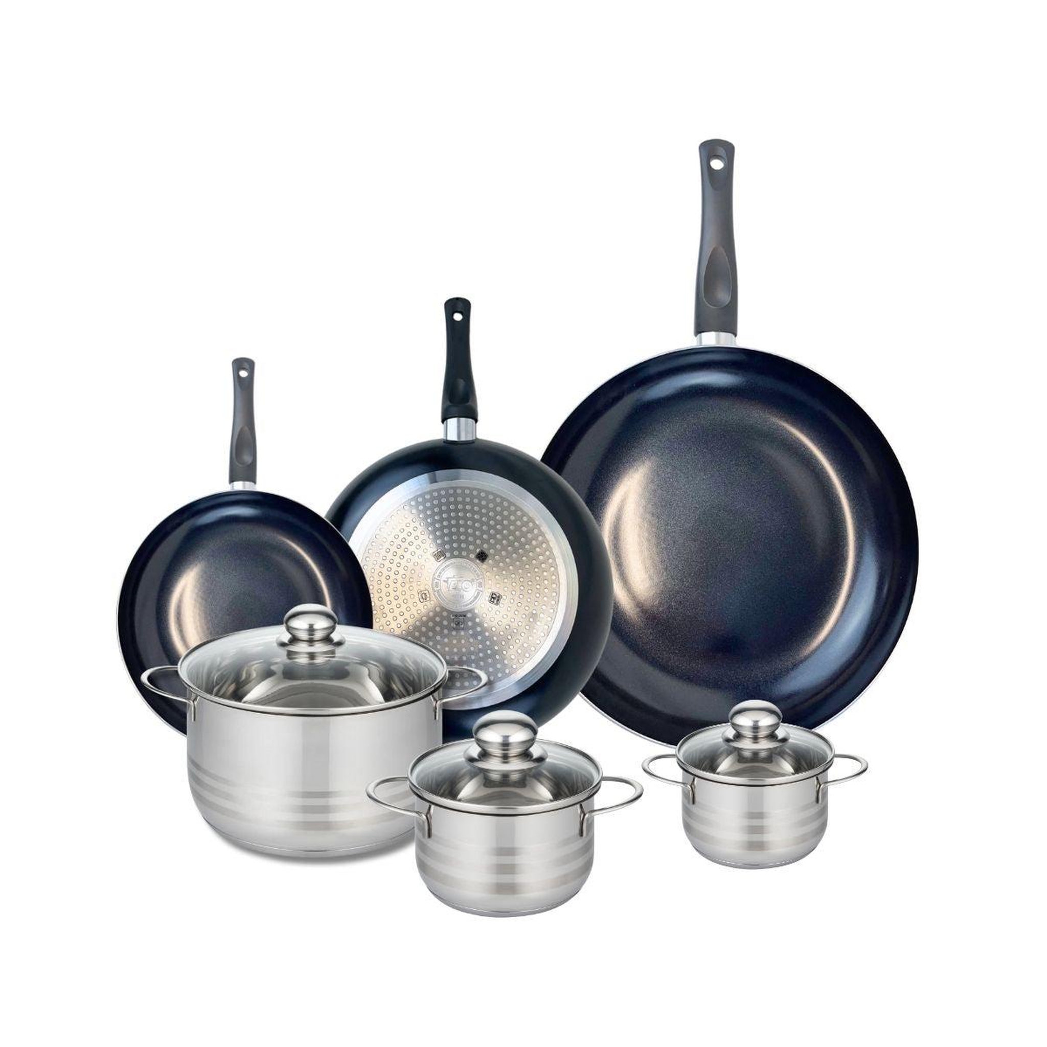 ELO Ensemble de 3 poêles de cuisson 20, 24 et 32 cm et 3 faitouts 12, 14 et 20 cm elo prima brillant